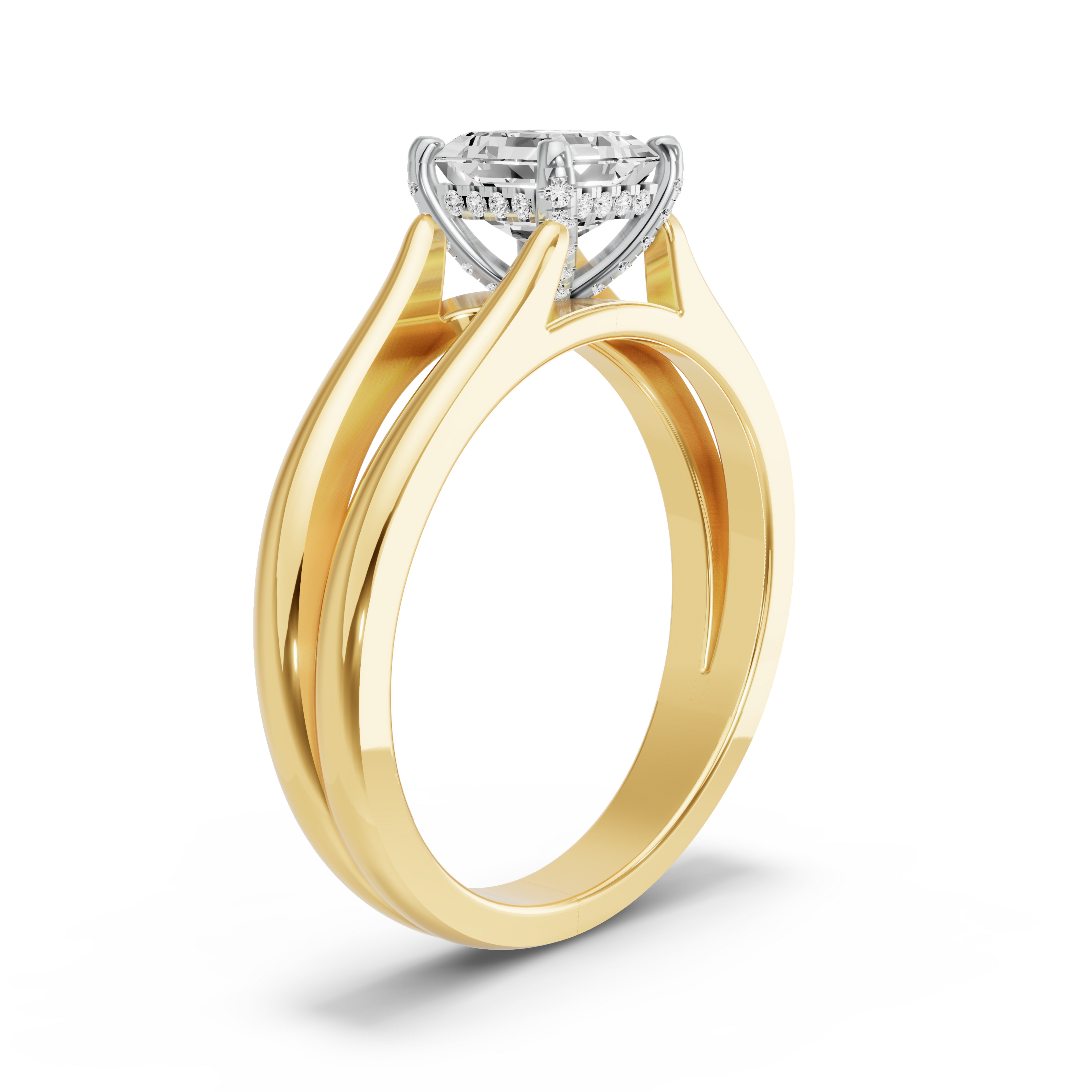 Image for Asscher Pave Basket Ring with Split Ring Solitaire band in 10K Rose Gold