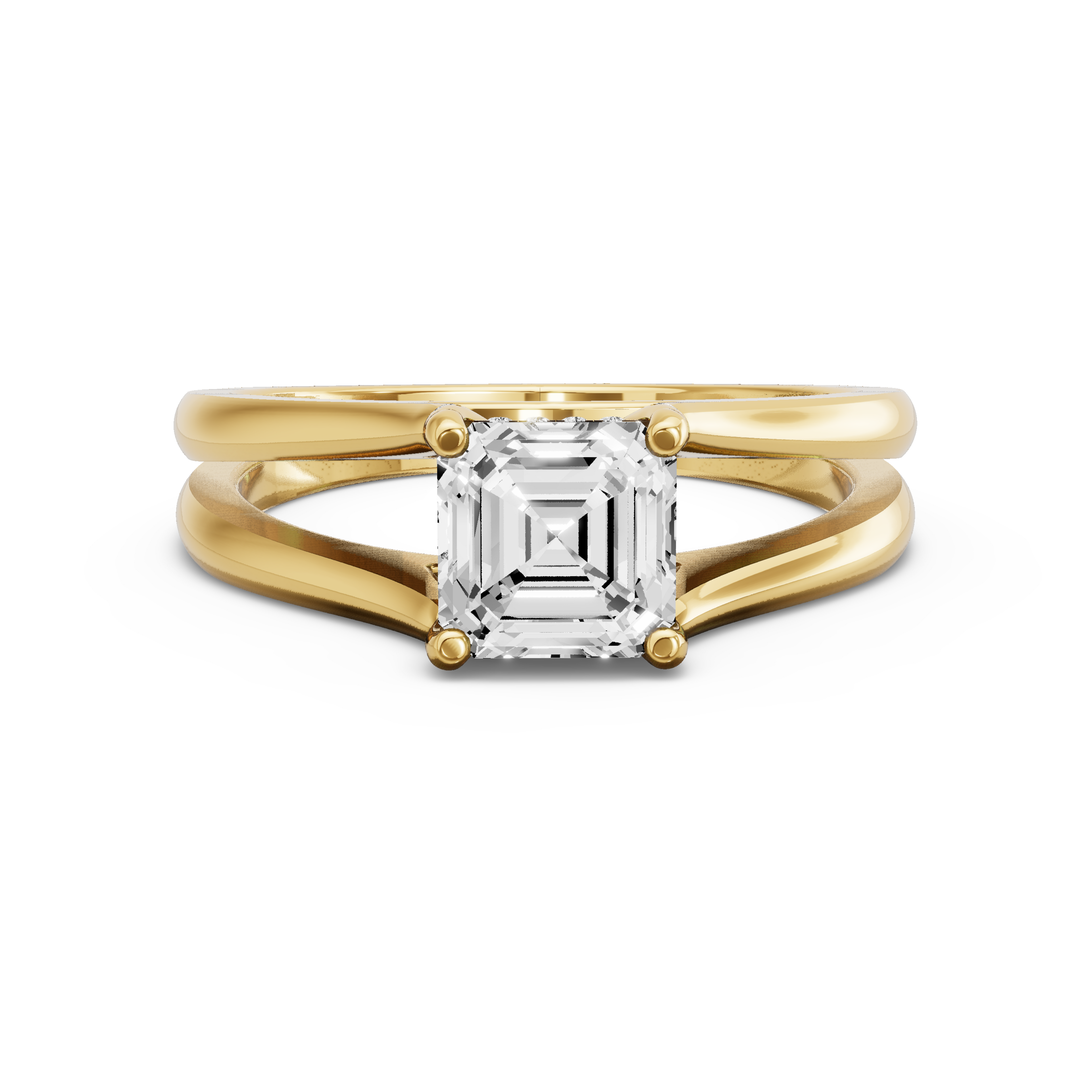 Image for Asscher Pave Basket Ring with Split Ring Solitaire band in 14K White Gold
