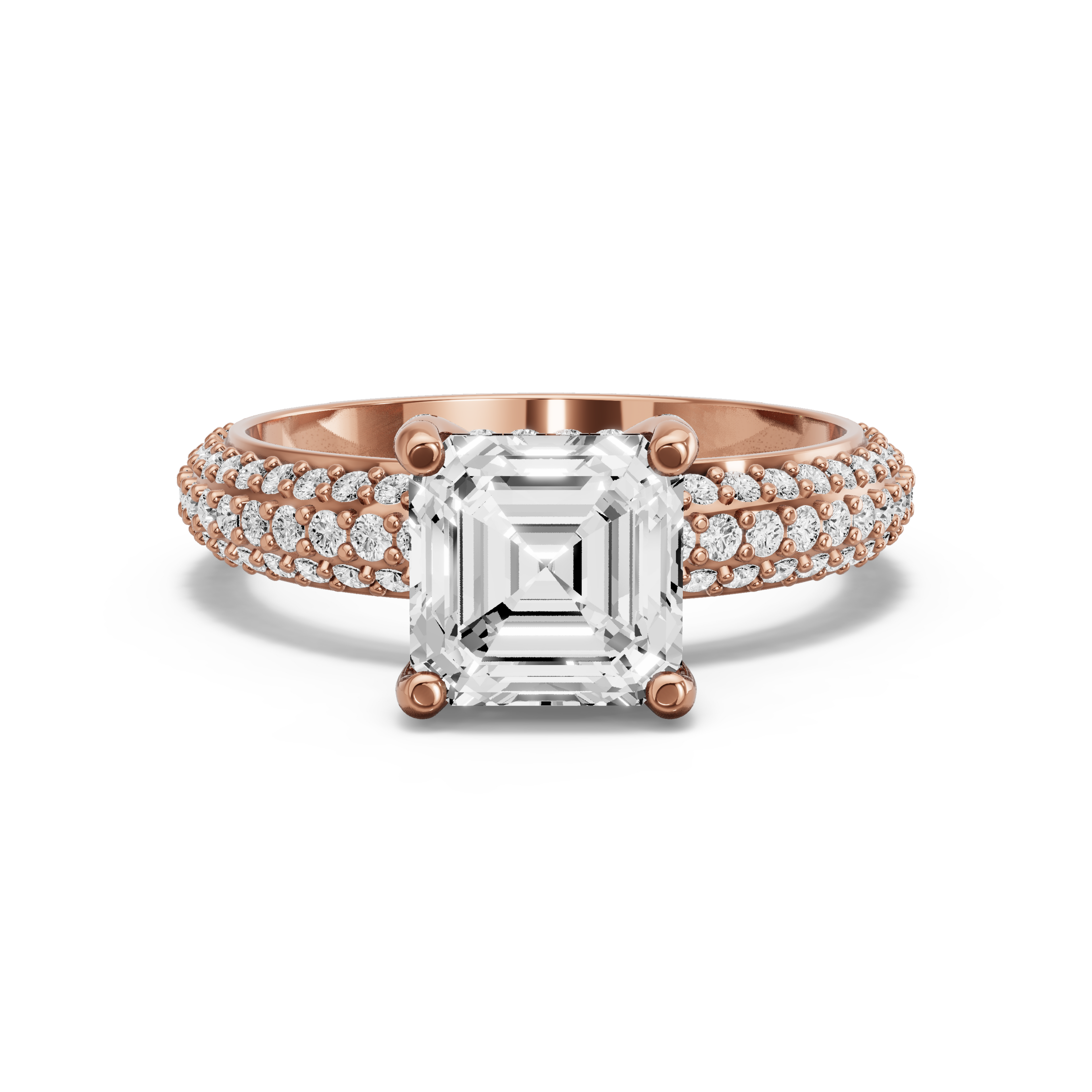 Image for Asscher Pave Basket Ring with Triple Row Pave band in 14K Yellow Gold