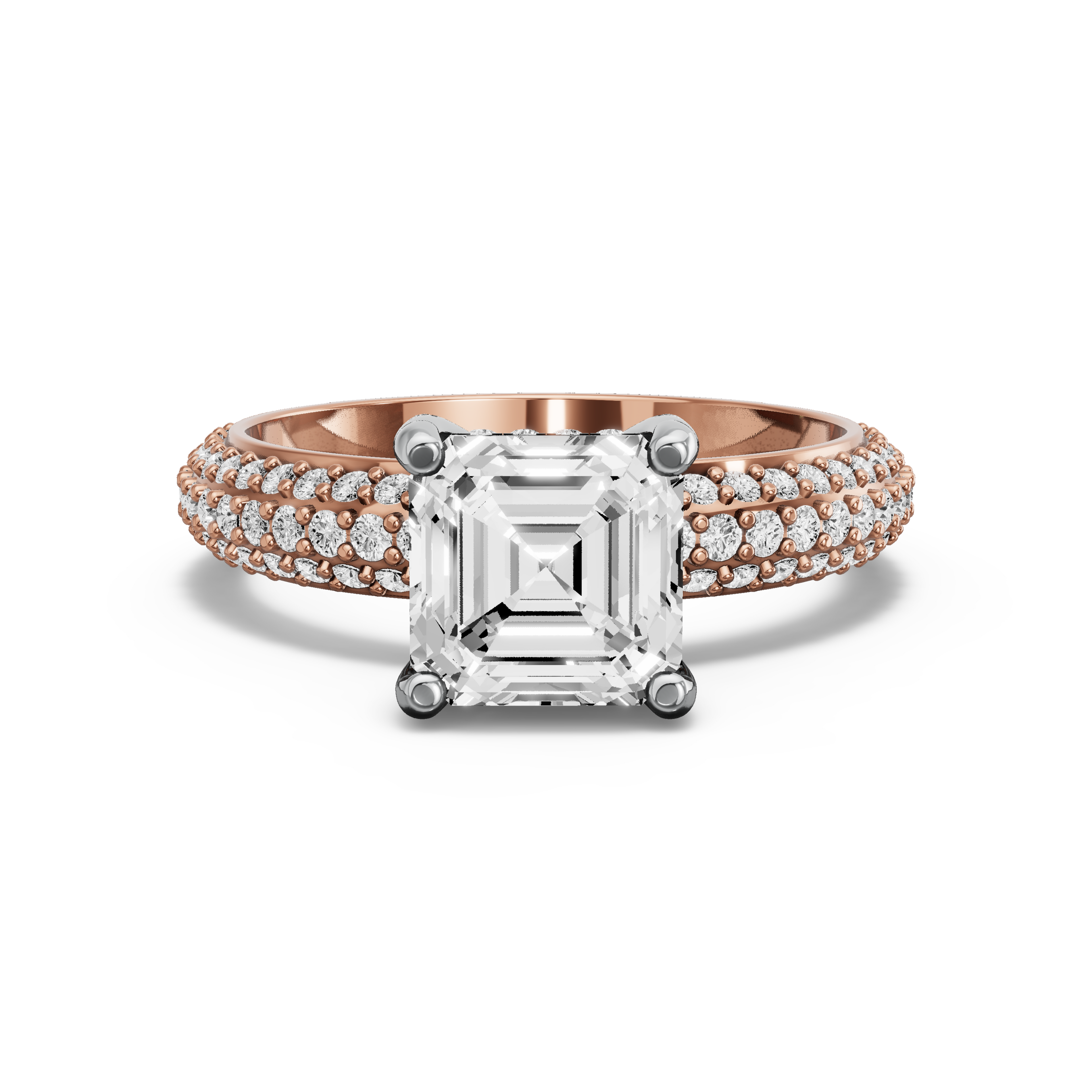 Image for Asscher Pave Basket Ring with Triple Row Pave band in 10K Two Tone Yellow Gold