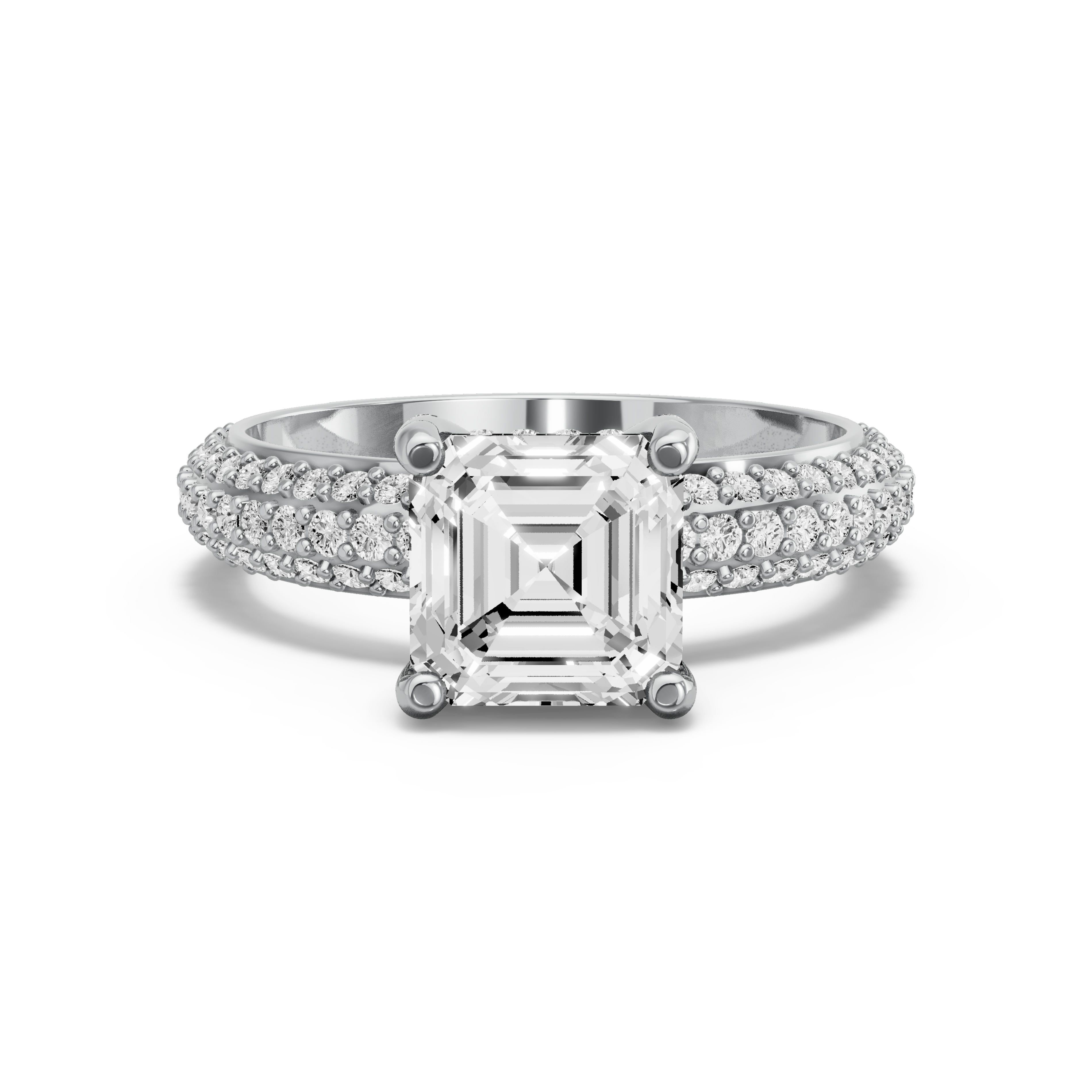 Image for Asscher Pave Basket Ring with Triple Row Pave band in 18K Two Tone Rose Gold
