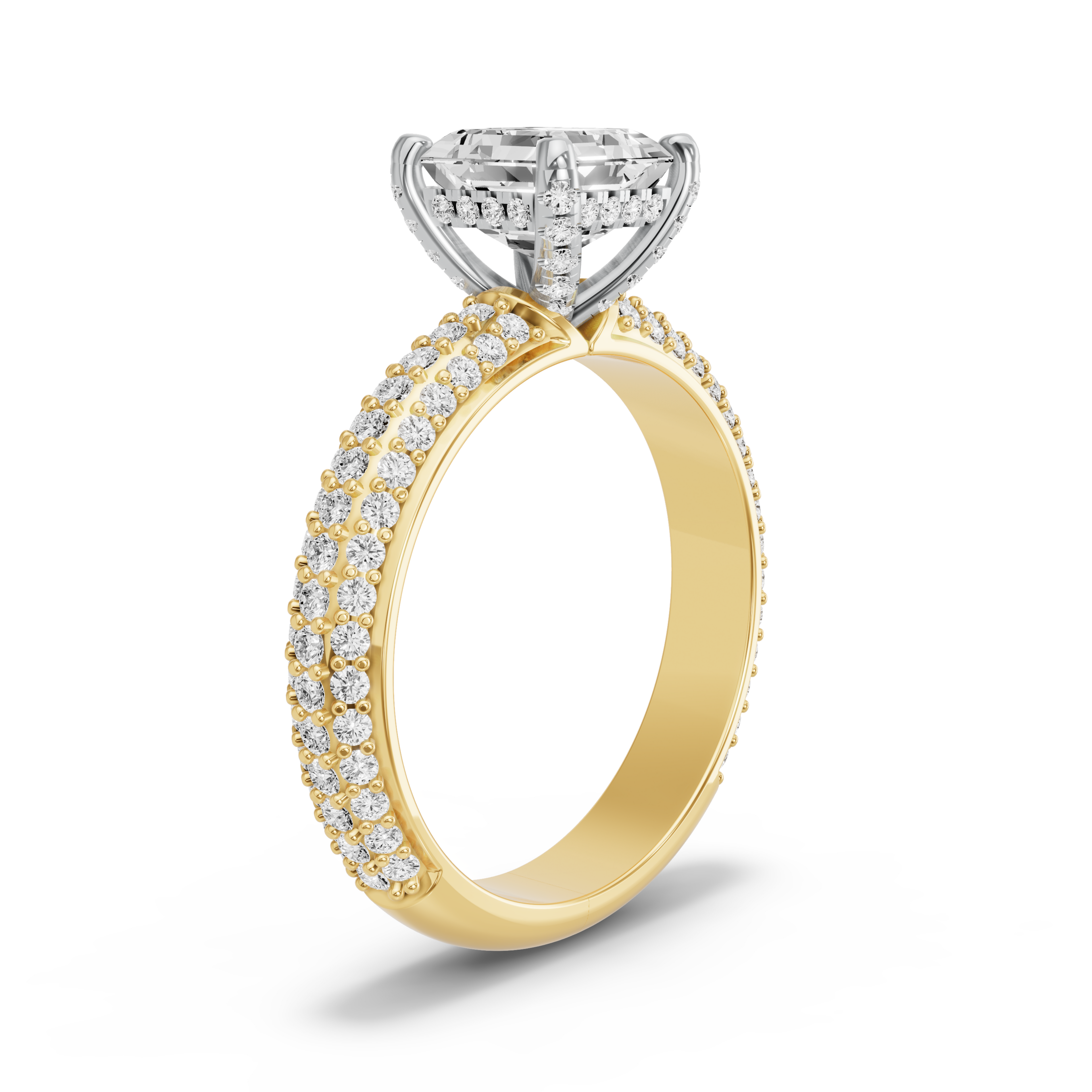 Image for Asscher Pave Basket Ring with Triple Row Pave band in 14K Rose Gold