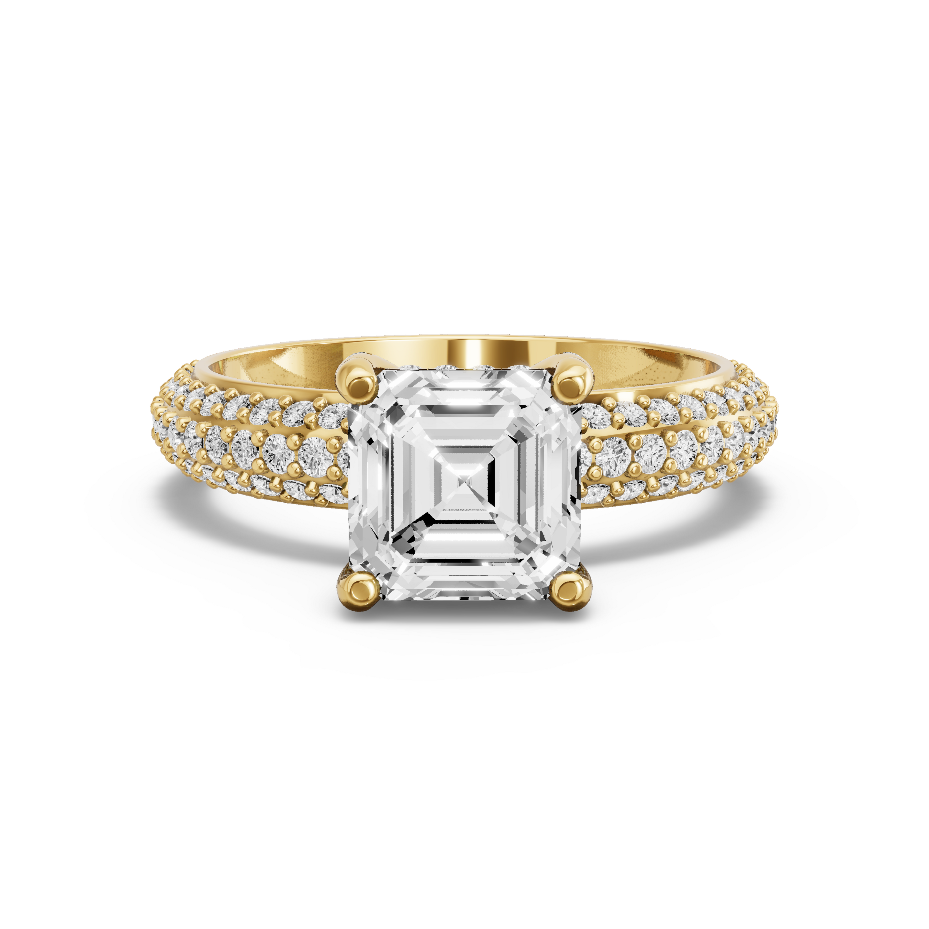 Image for Asscher Pave Basket Ring with Triple Row Pave band in 18K White Gold
