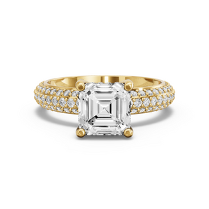 Image for Asscher Pave Basket Ring with Triple Row Pave band in 14K White Gold