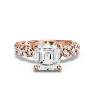 Image for Asscher Pave Basket Ring with Twist Pave band