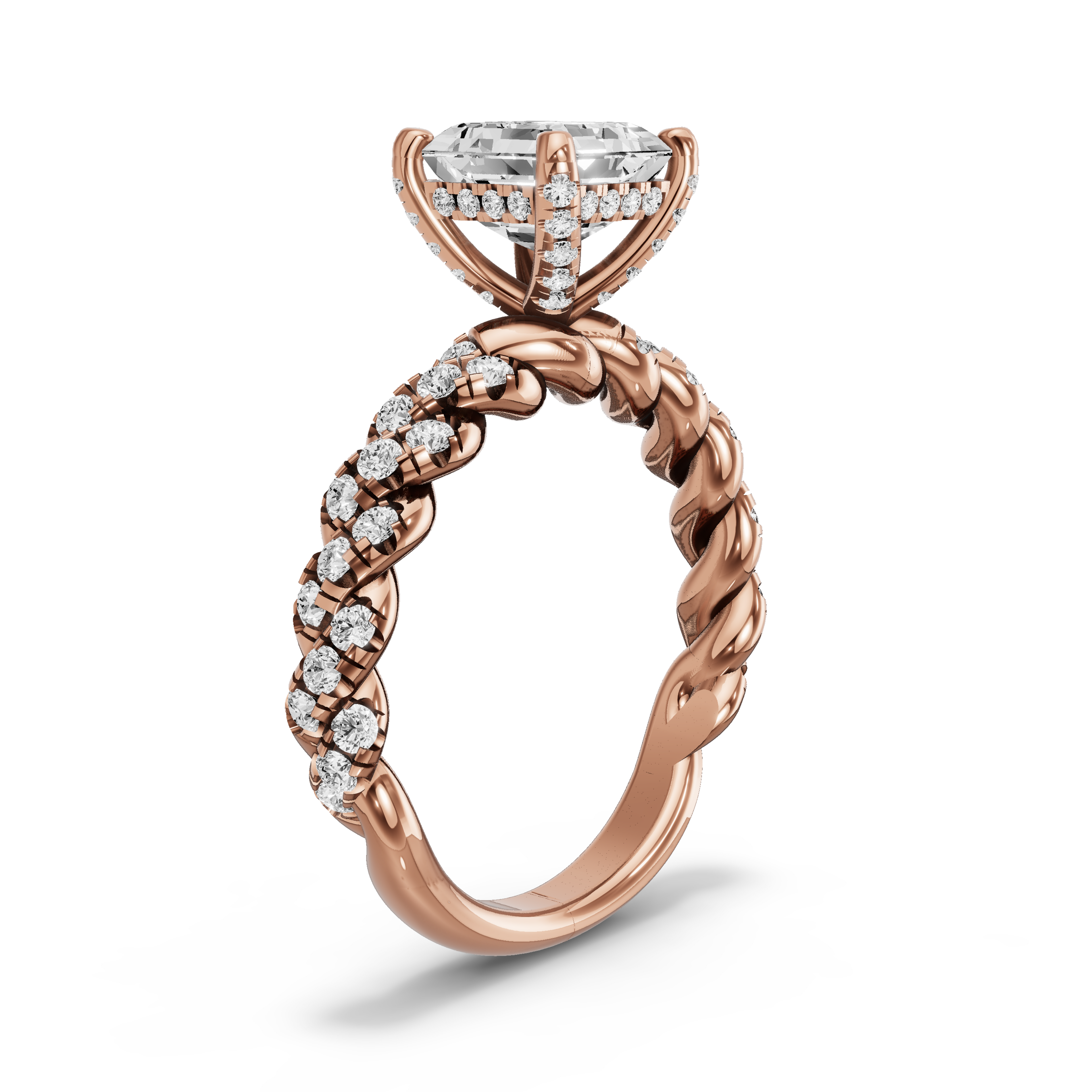 Image for Asscher Pave Basket Ring with Twist Pave band in 10K Yellow Gold
