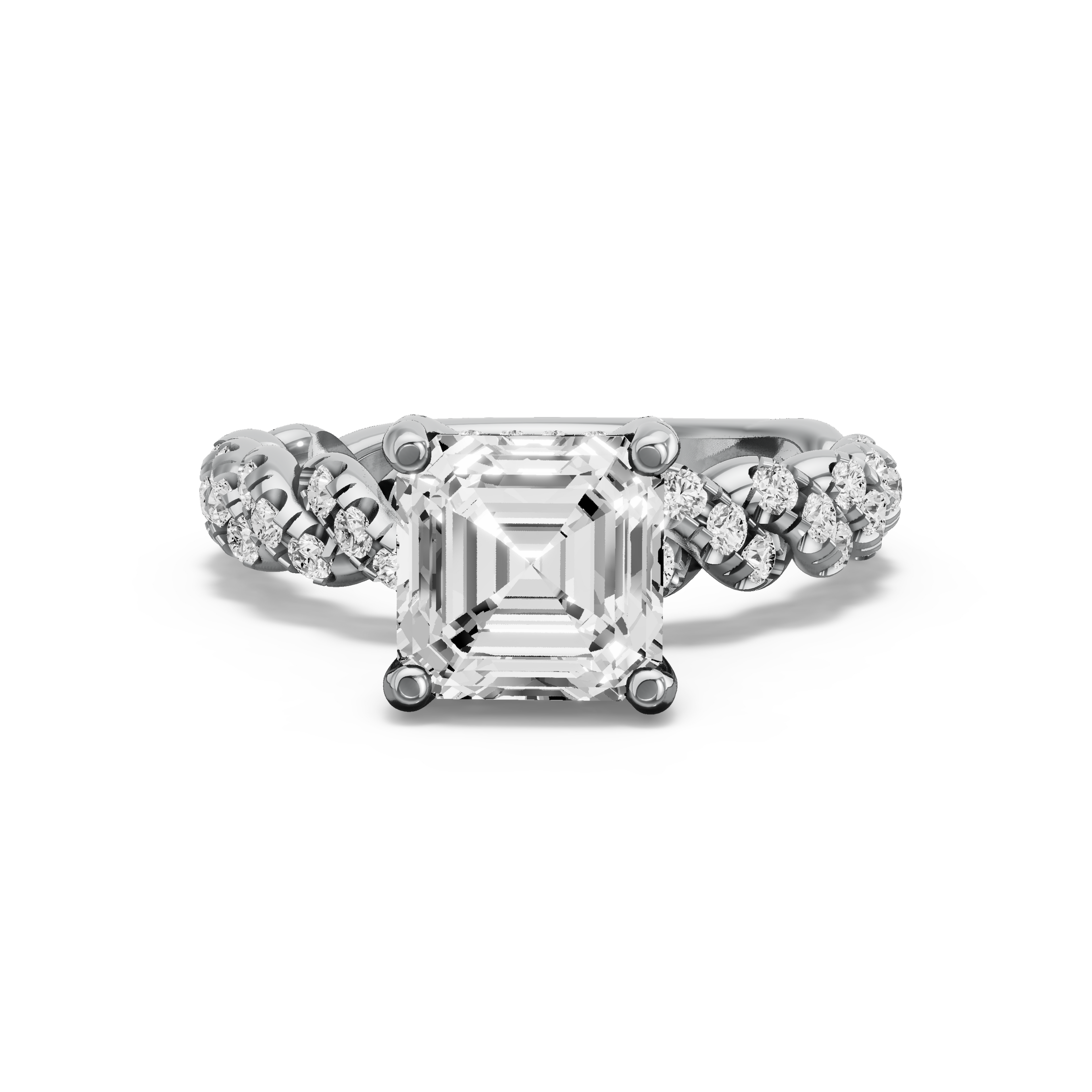 Image for Asscher Pave Basket Ring with Twist Pave band in 14K Two Tone Rose Gold
