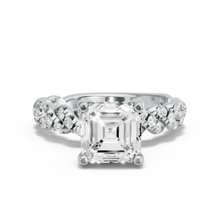 Image for Asscher Pave Basket Ring with Twist Pave band