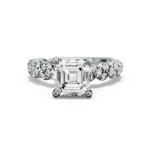Image for Asscher Pave Basket Ring with Triple Row Pave band in 950 Platinum