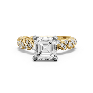 Image for Asscher Pave Basket Ring with Twist Pave band