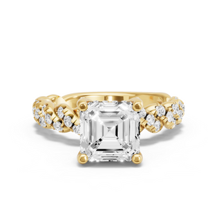 Image for Asscher Pave Basket Ring with Twist Pave band