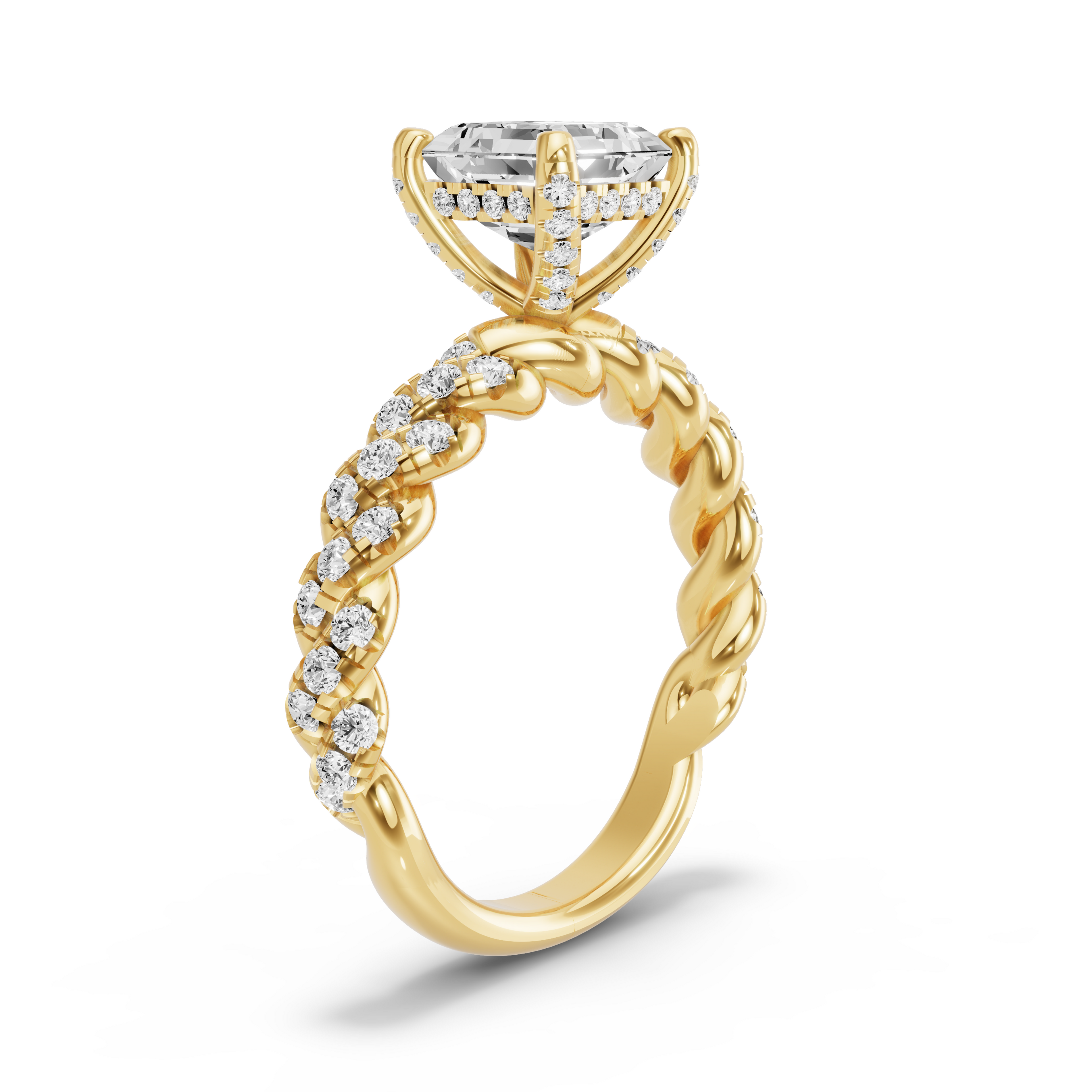 Image for Asscher Pave Basket Ring with Twist Pave band in 14K White Gold