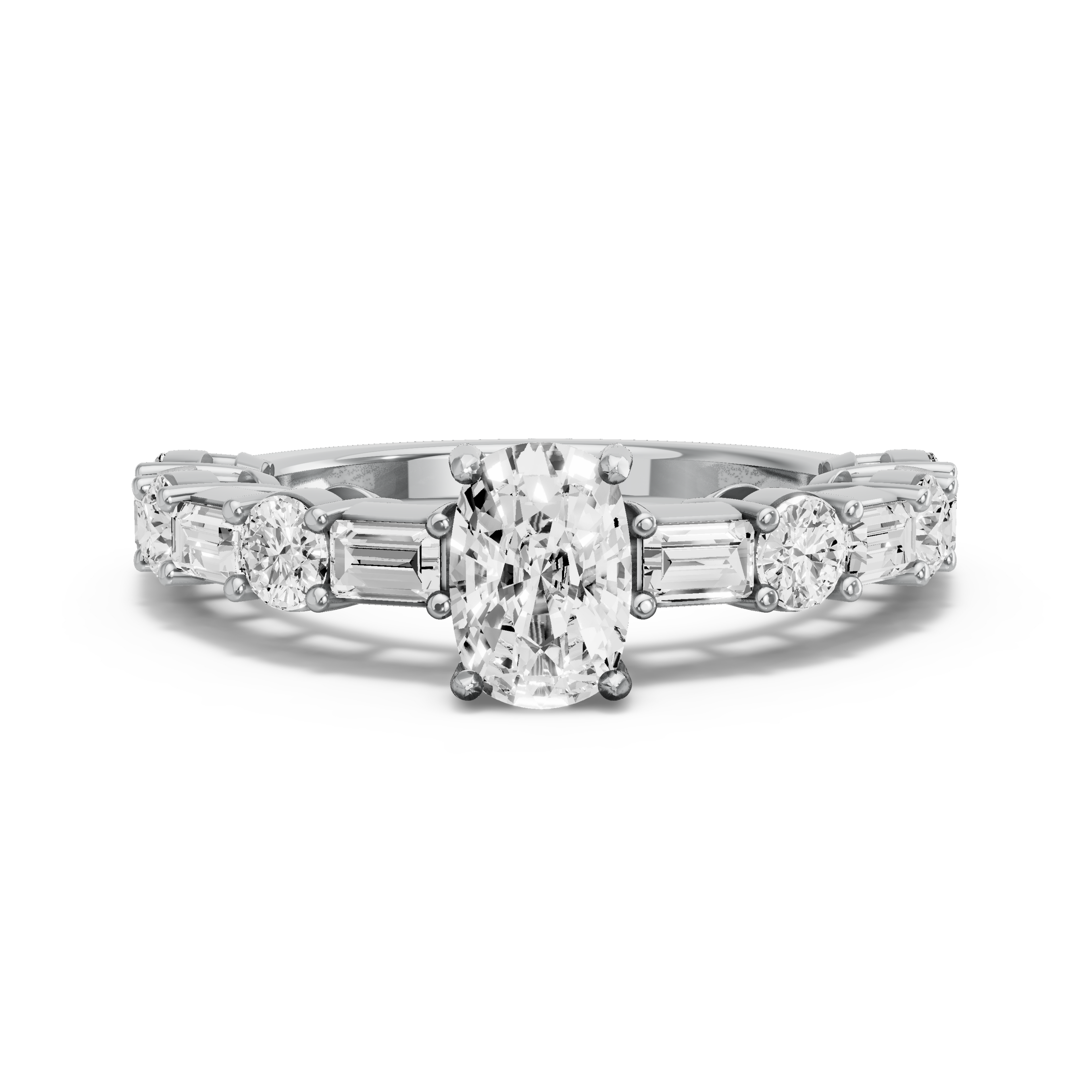 Image for Cushion Pave Basket Ring with Alternating Baguette band in 950 Platinum