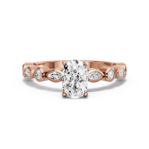 Image for Cushion Pave Basket Ring with Alternating Marquise band in 10K Rose Gold