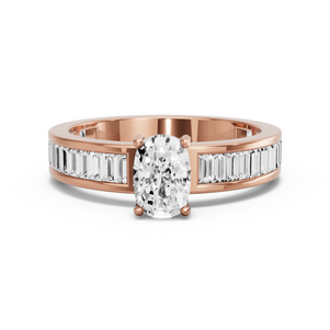 Image for Cushion Pave Basket Ring with Baguette Channel band in 14K Rose Gold