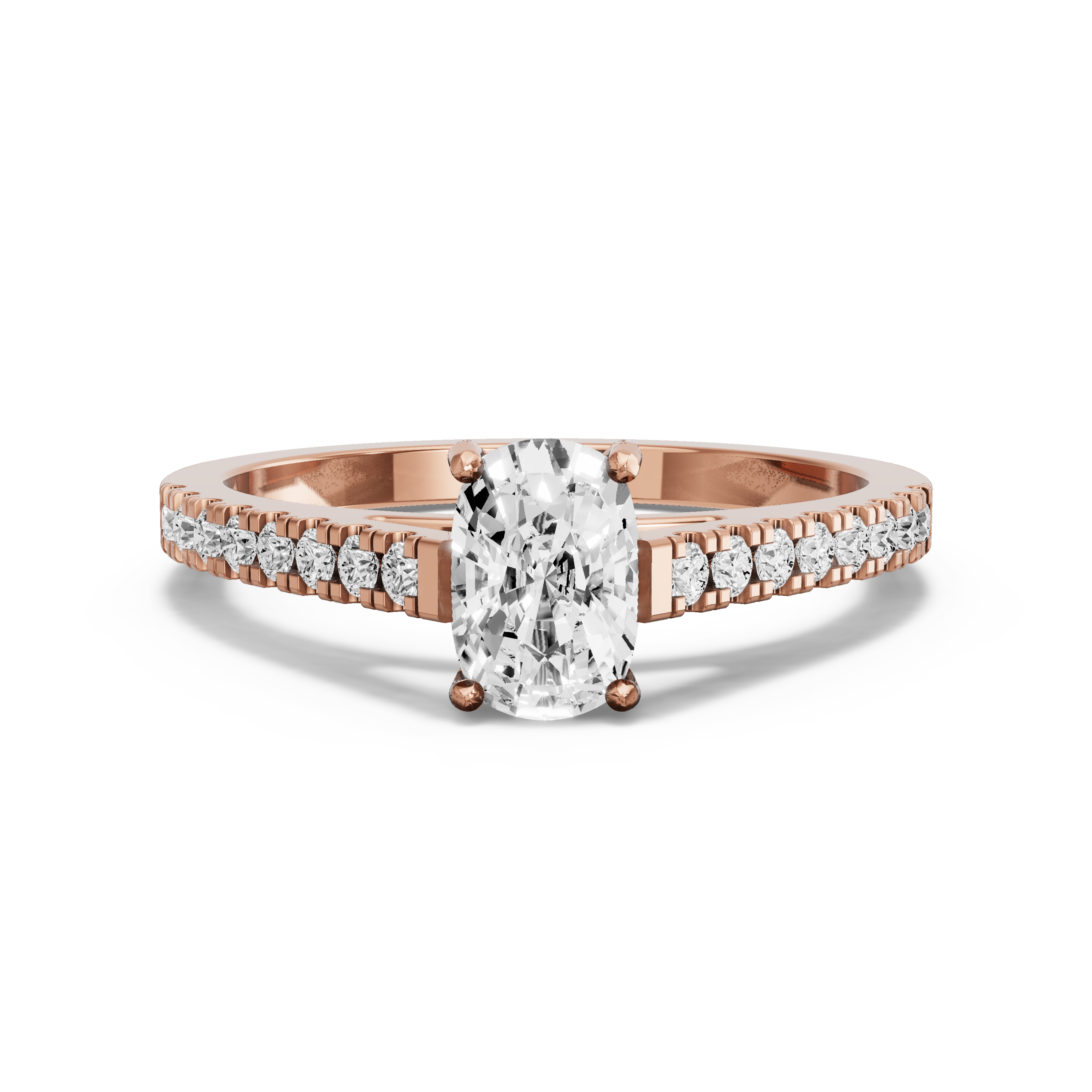 Image for Cushion Pave Basket Ring with Cathedral Pave band in 14K Rose Gold