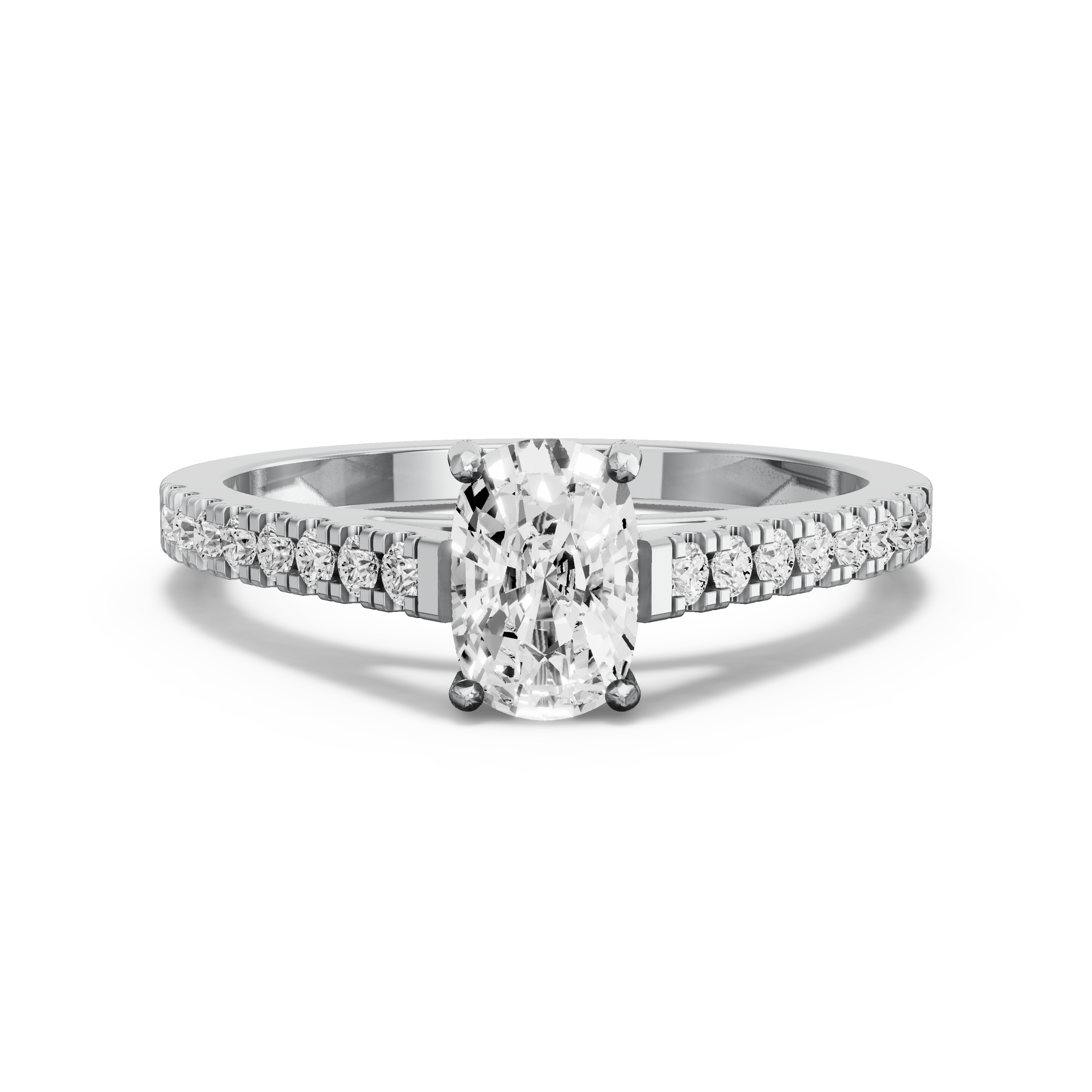 Image for Cushion Pave Basket Ring with Cathedral Pave band in 18K White Gold