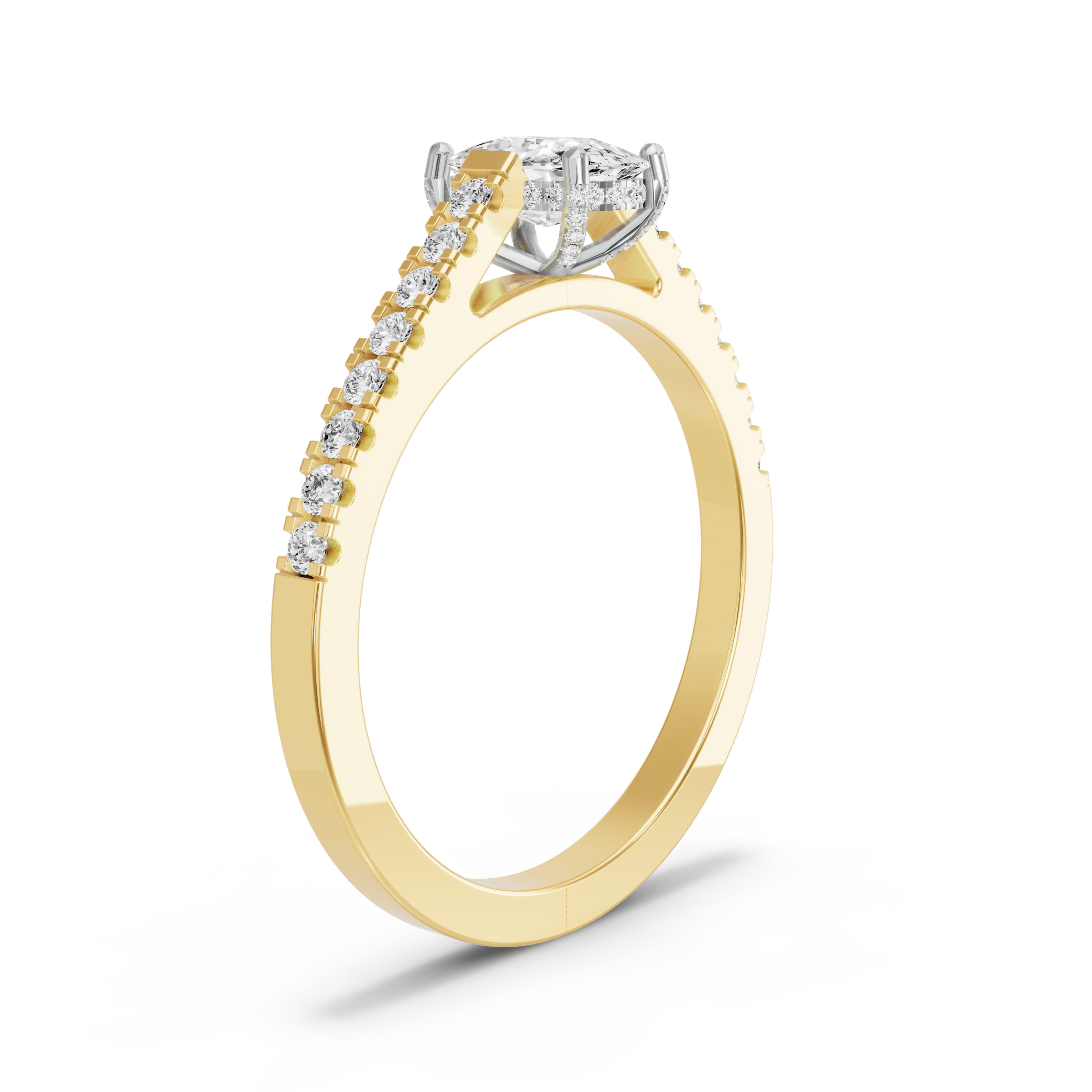 Image for Cushion Pave Basket Ring with Cathedral Pave band in 14K Two Tone Yellow Gold