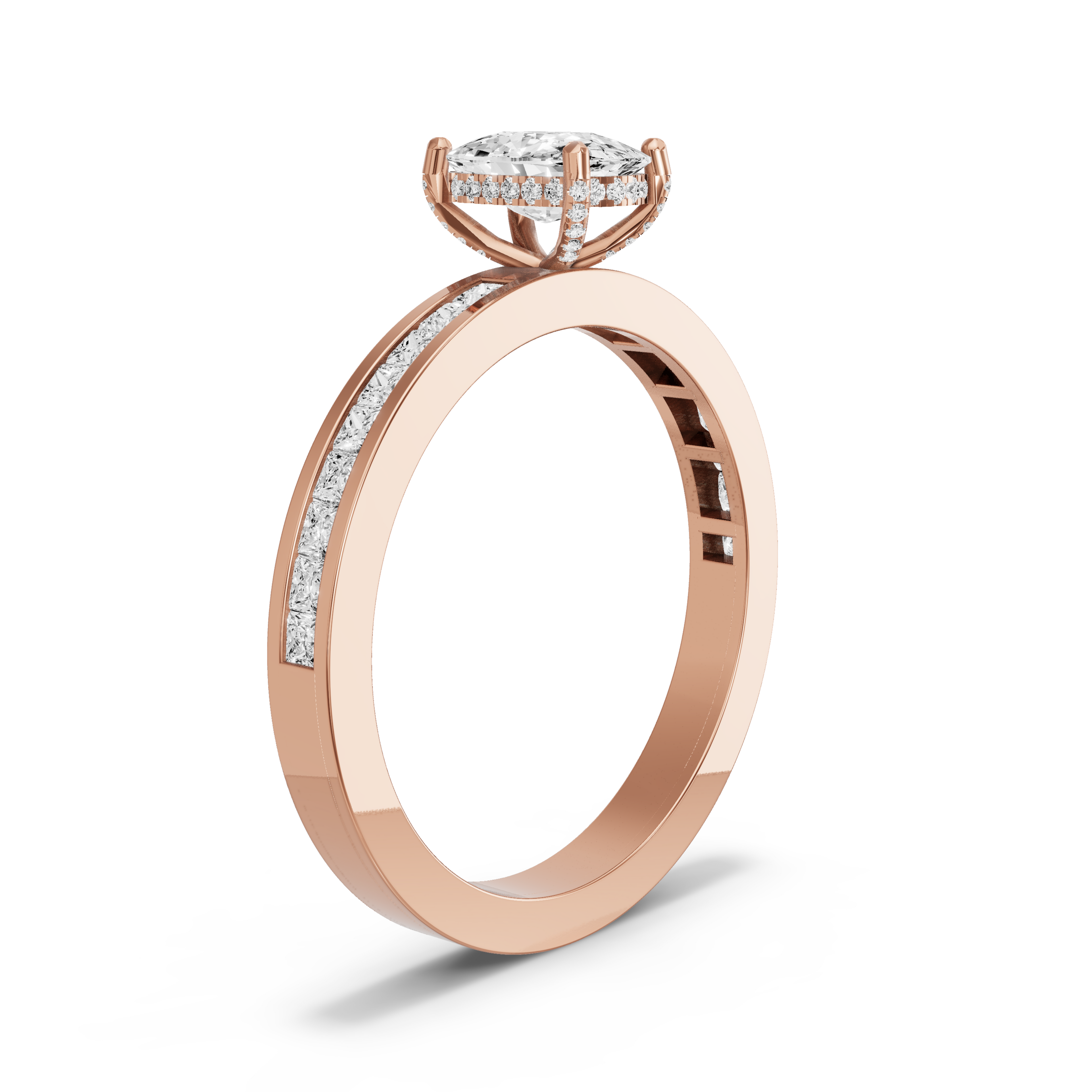 Image for Cushion Pave Basket Ring with Channel band in 10K Rose Gold