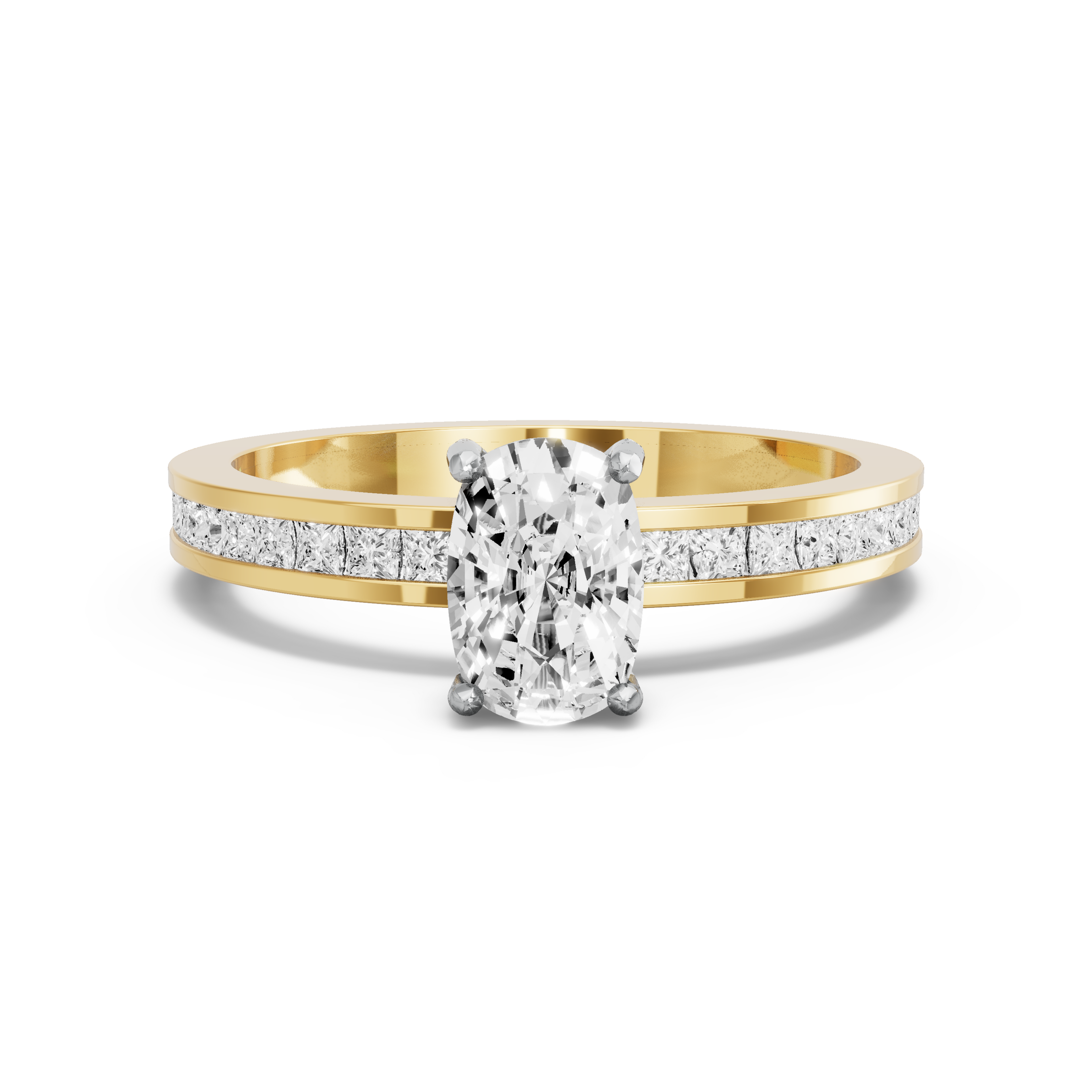 Image for Cushion Pave Basket Ring with Channel band in 18K Two Tone Yellow Gold