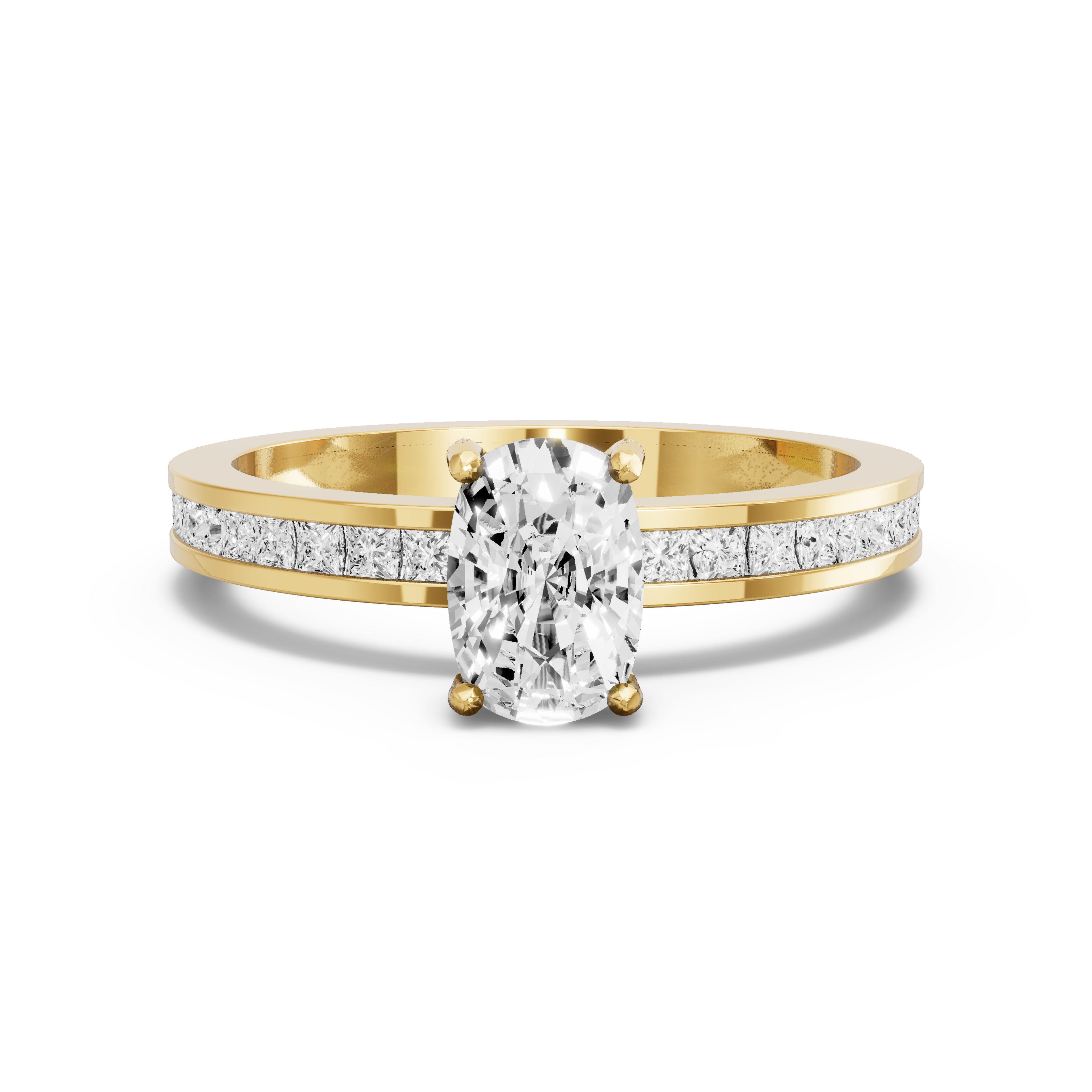 Image for Cushion Pave Basket Ring with Channel band in 18K Yellow Gold
