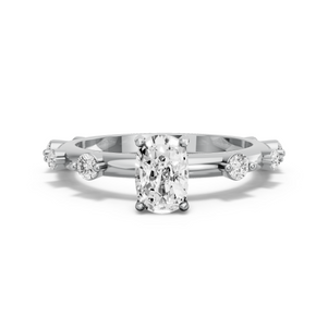Image for Cushion Pave Basket Ring with Floating Station band in 18K White Gold