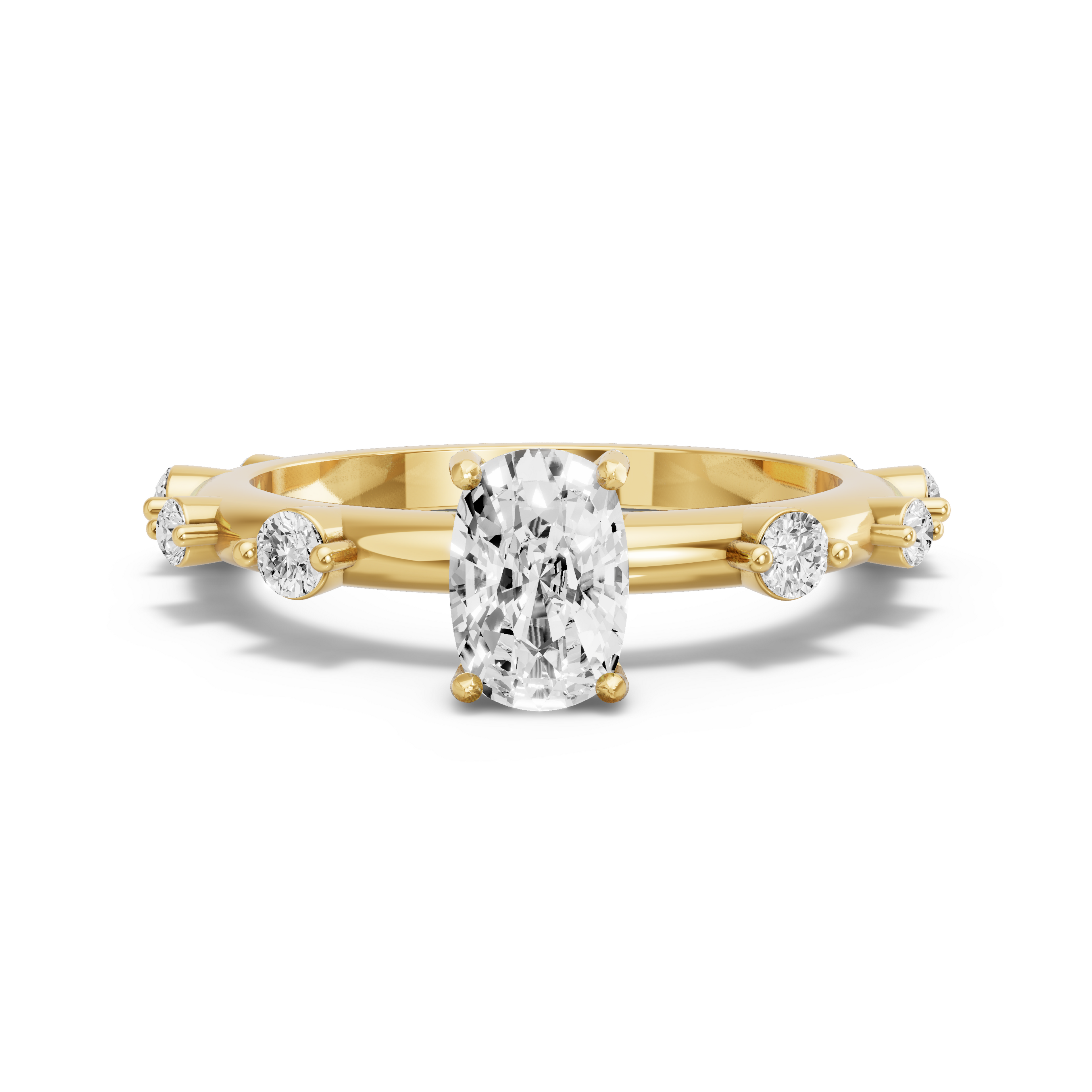 Image for Cushion Pave Basket Ring with Floating Station band in 14K Yellow Gold
