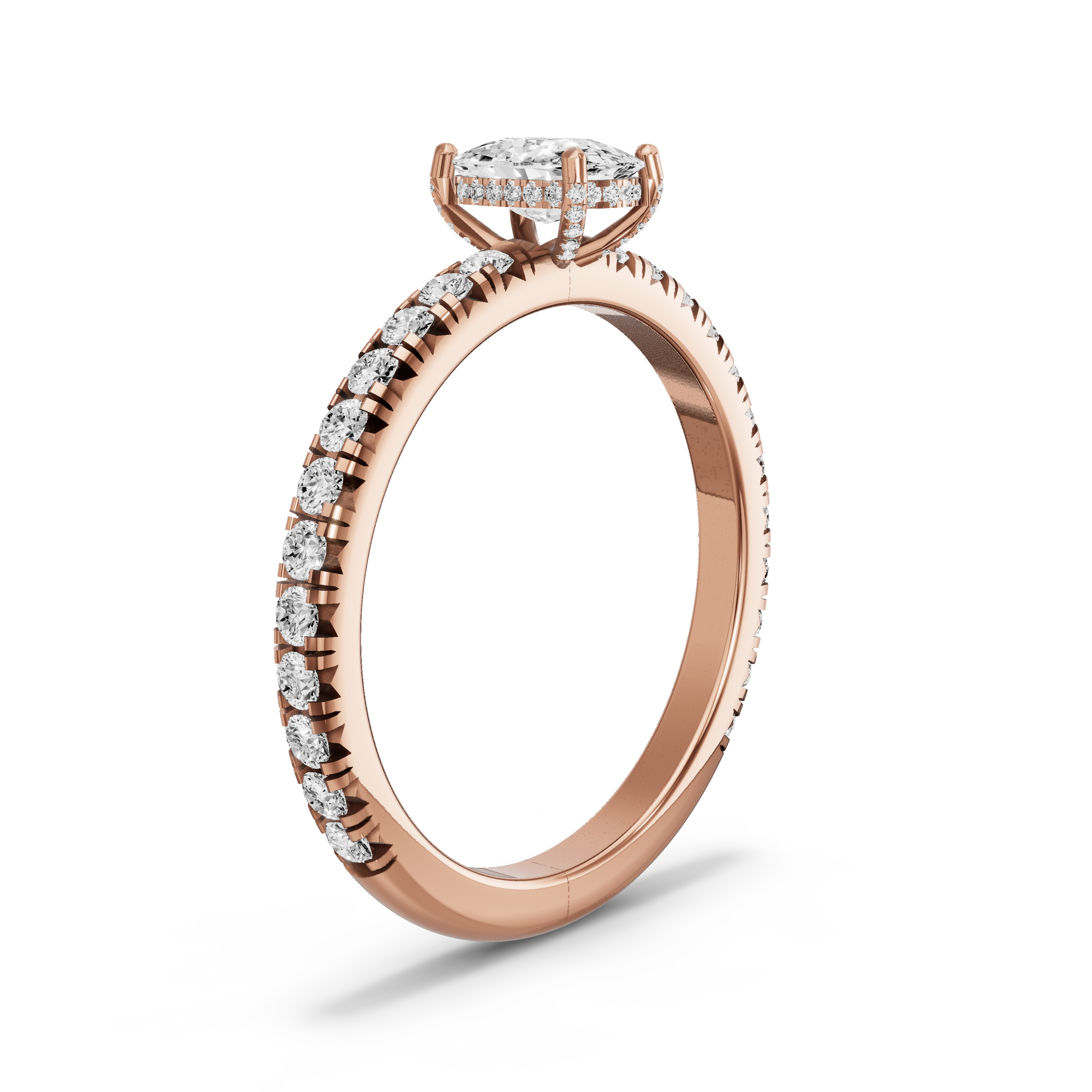 Image for Cushion Pave Basket Ring with French Pave band in 14K Rose Gold
