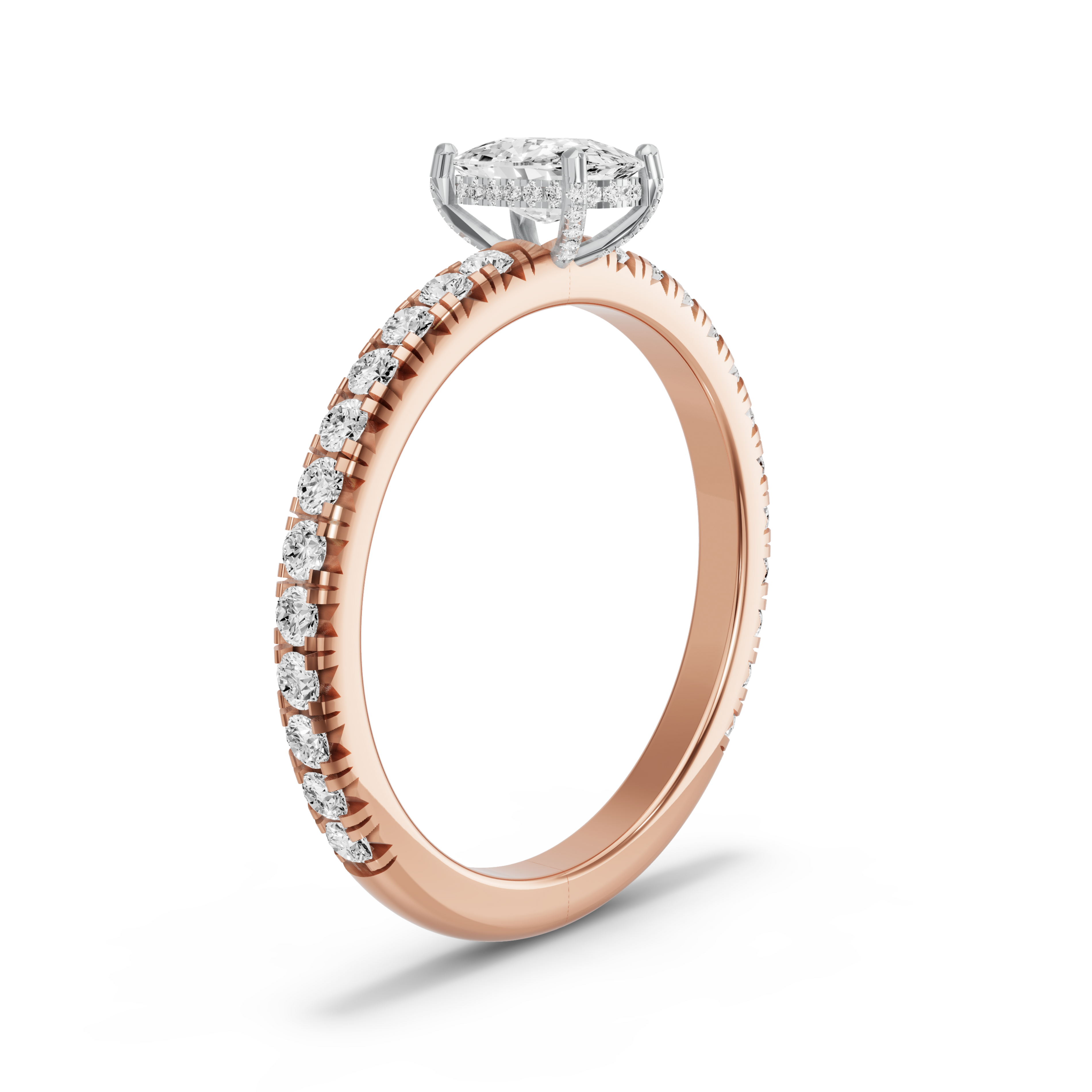 Image for Cushion Pave Basket Ring with French Pave band in 10K Two Tone Rose Gold