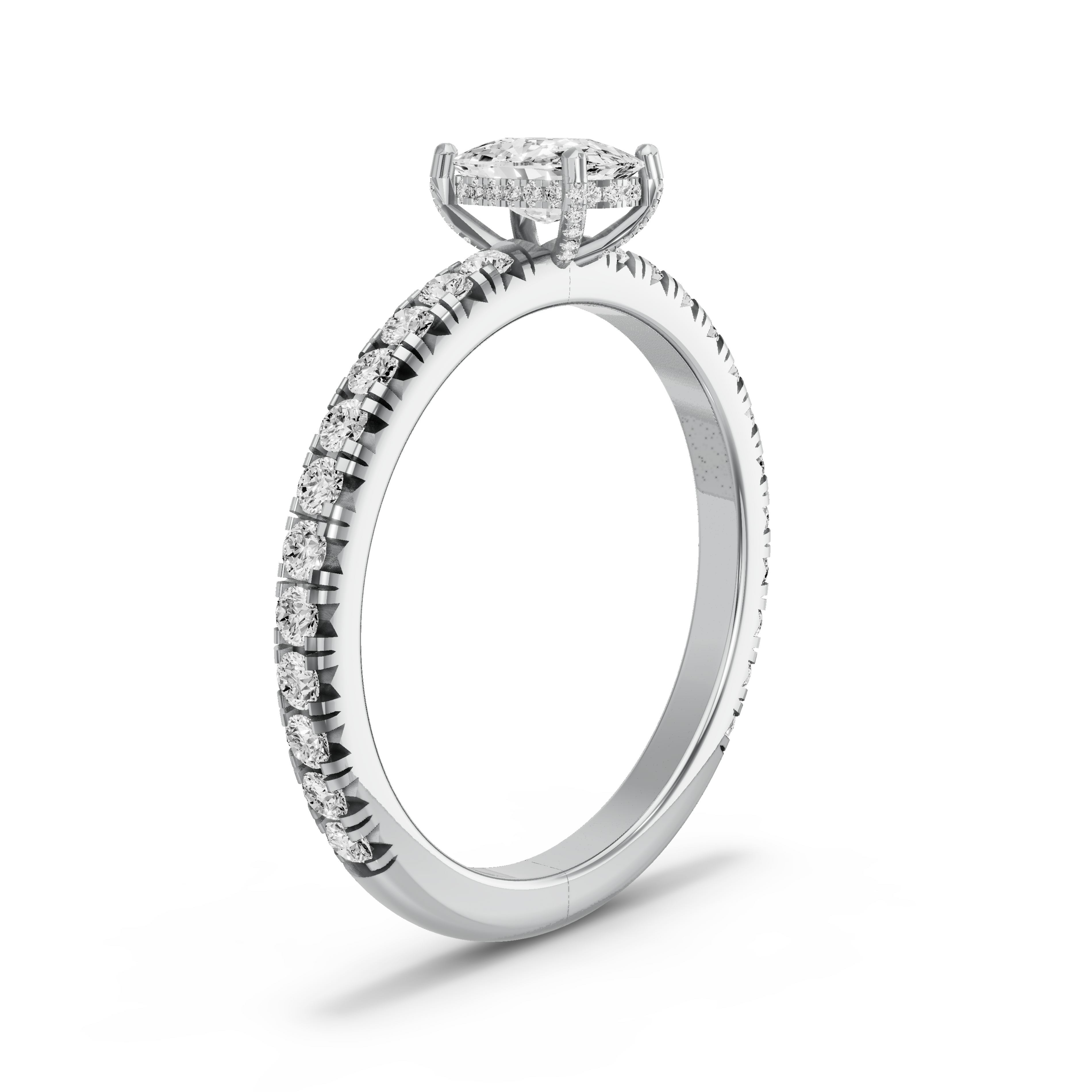 Image for Cushion Pave Basket Ring with French Pave band in 10K White Gold