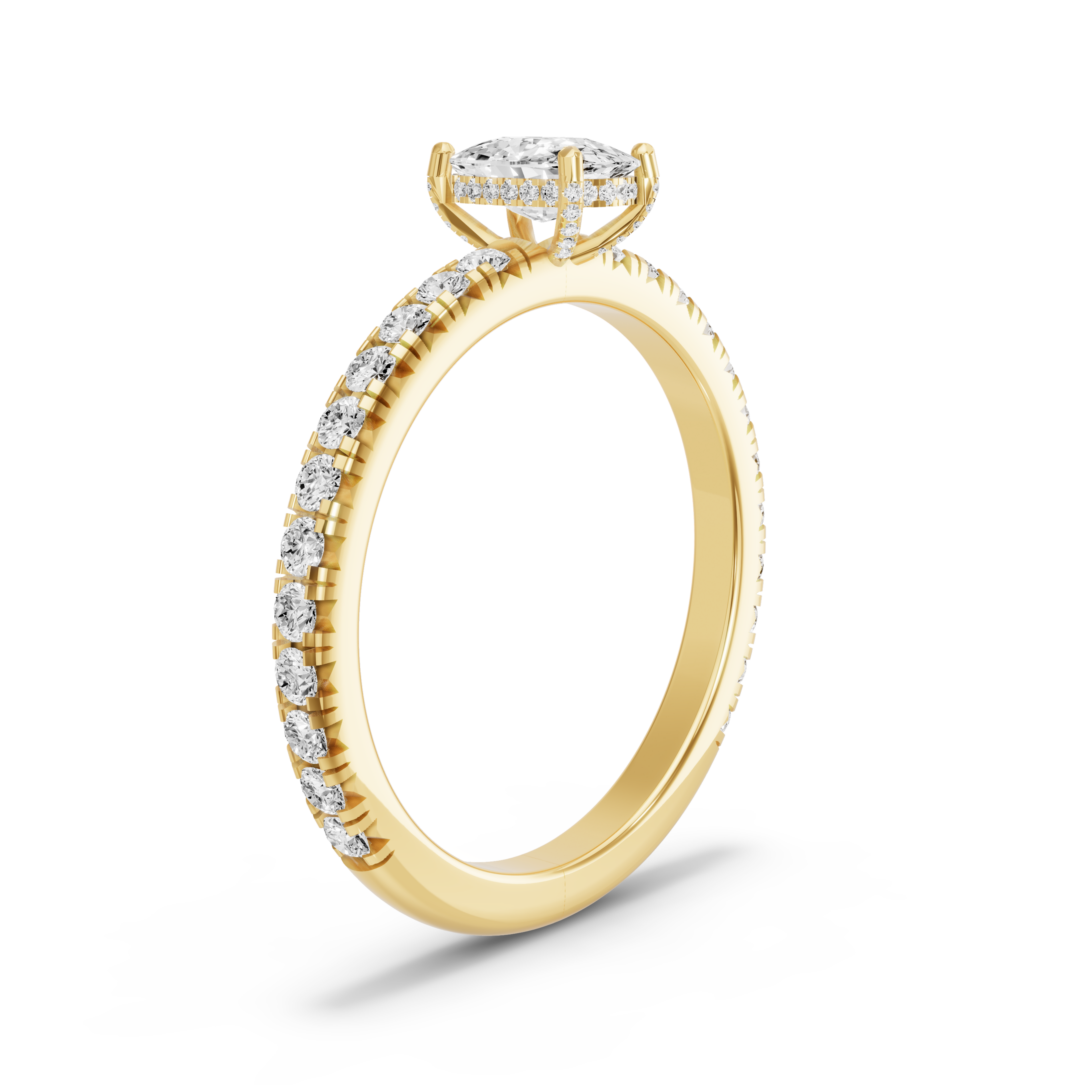 Image for Cushion Pave Basket Ring with French Pave band in 10K Yellow Gold