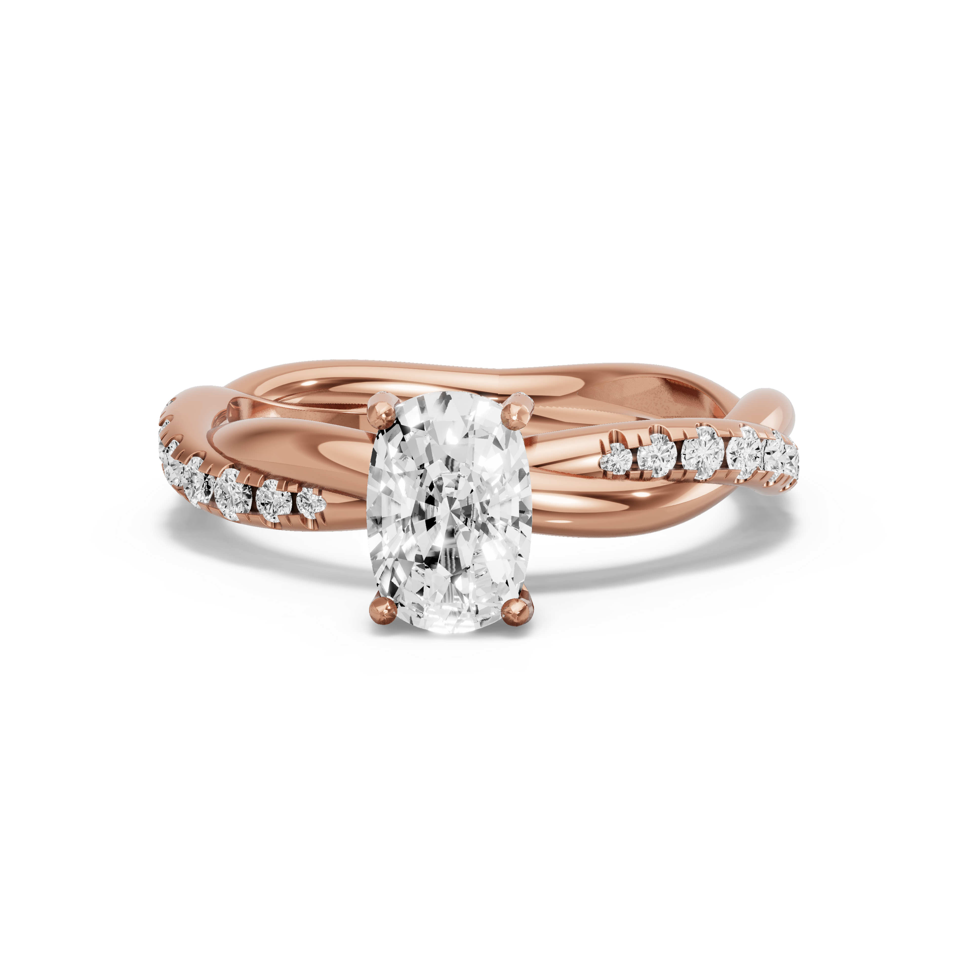 Image for Cushion Pave Basket Ring with Rope Pave band in 18K Rose Gold