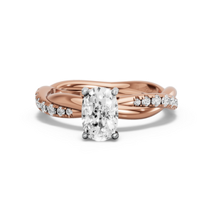 Image for Cushion Pave Basket Ring with Rope Pave band in 14K Two Tone Rose Gold
