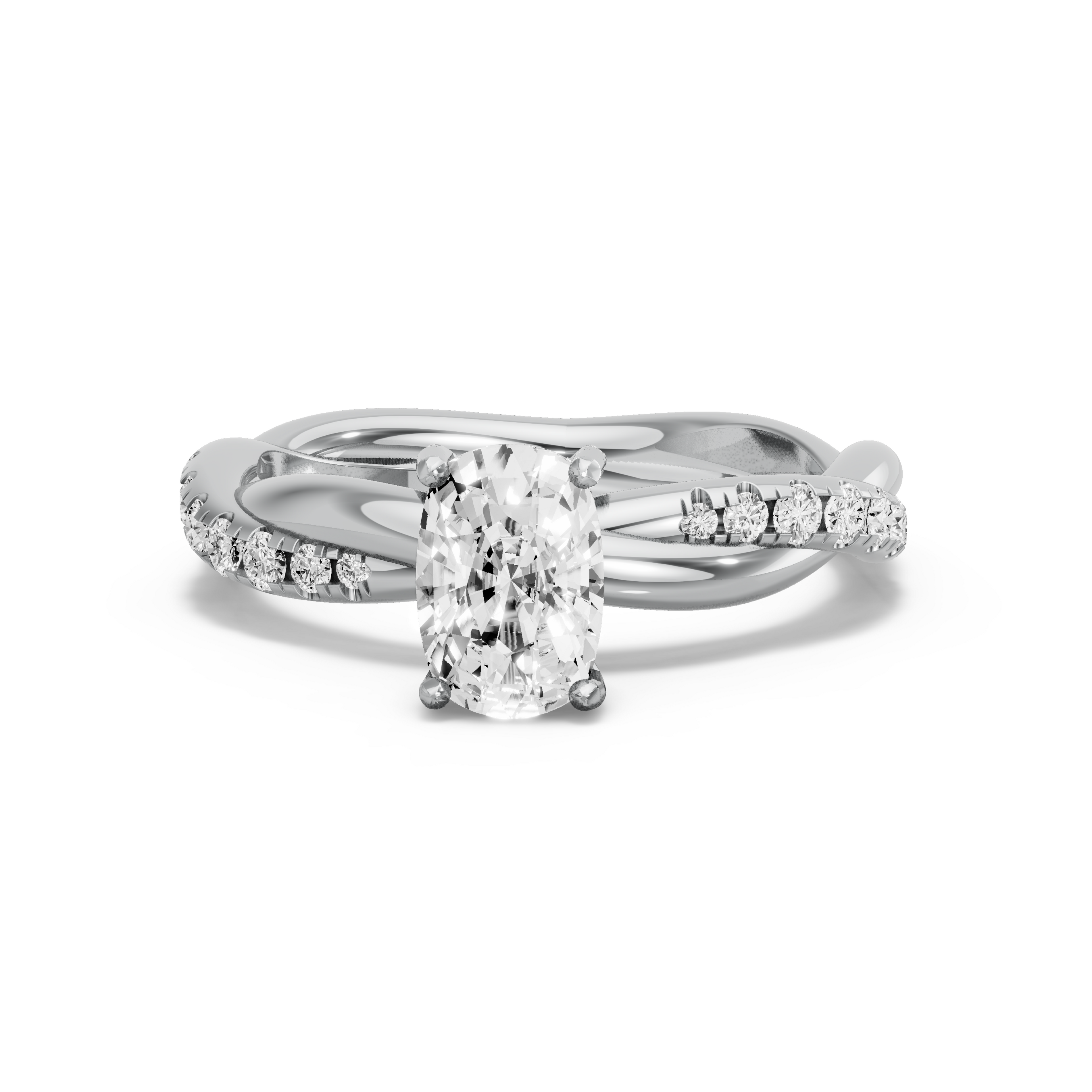 Image for Cushion Pave Basket Ring with Rope Pave band in 18K White Gold