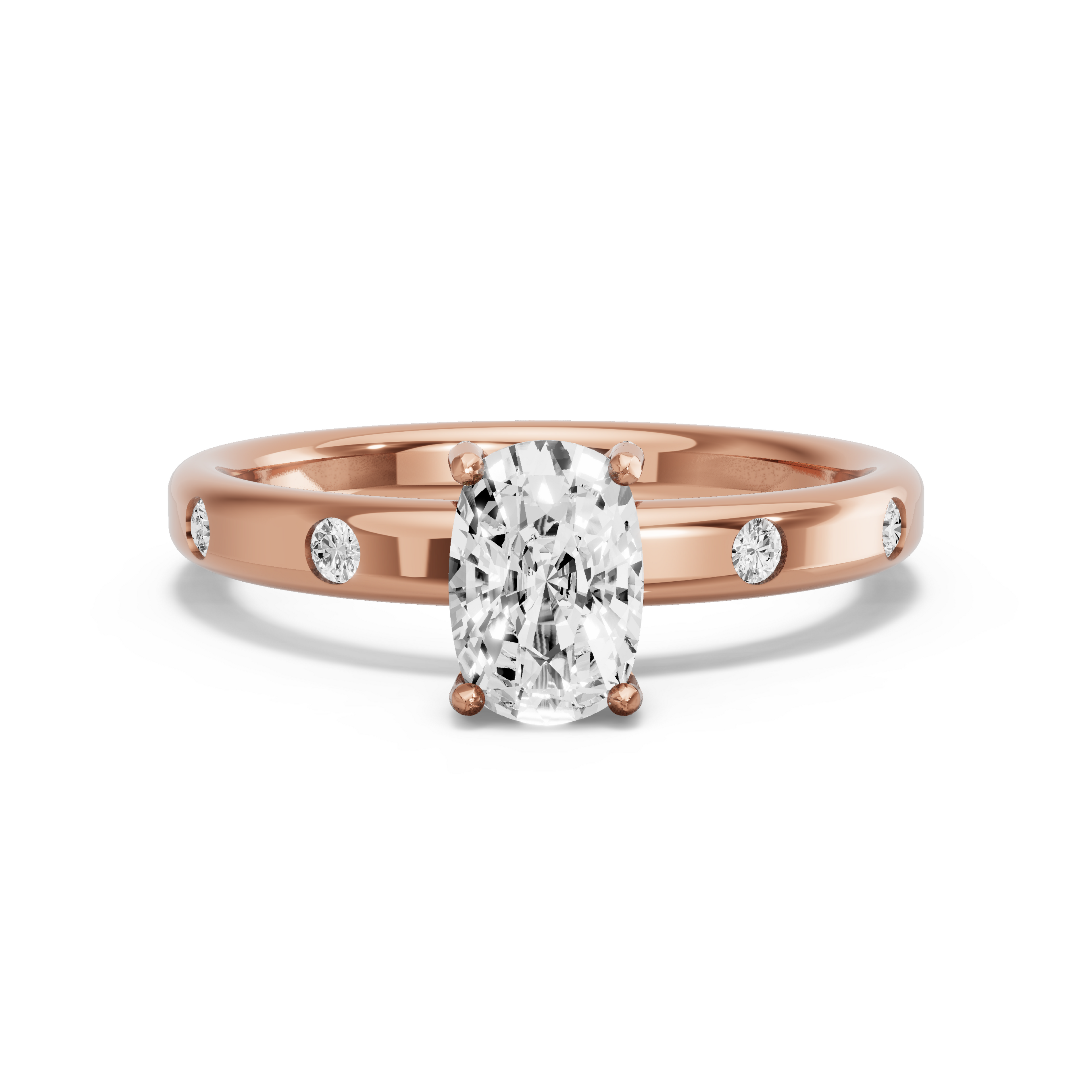 Image for Cushion Pave Basket Ring with Sleek Accent band in 18K Rose Gold