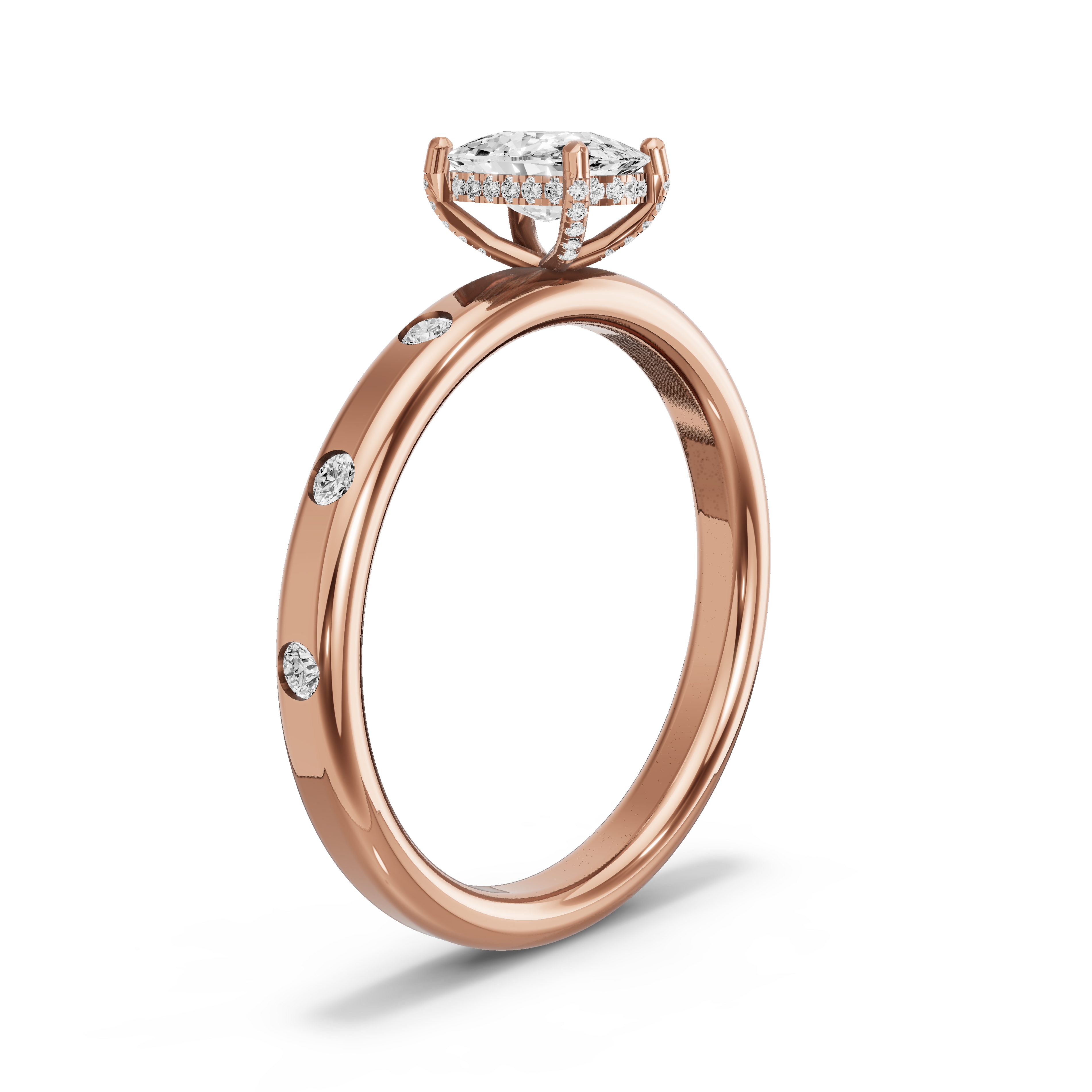 Image for Cushion Pave Basket Ring with Sleek Accent band in 10K Rose Gold