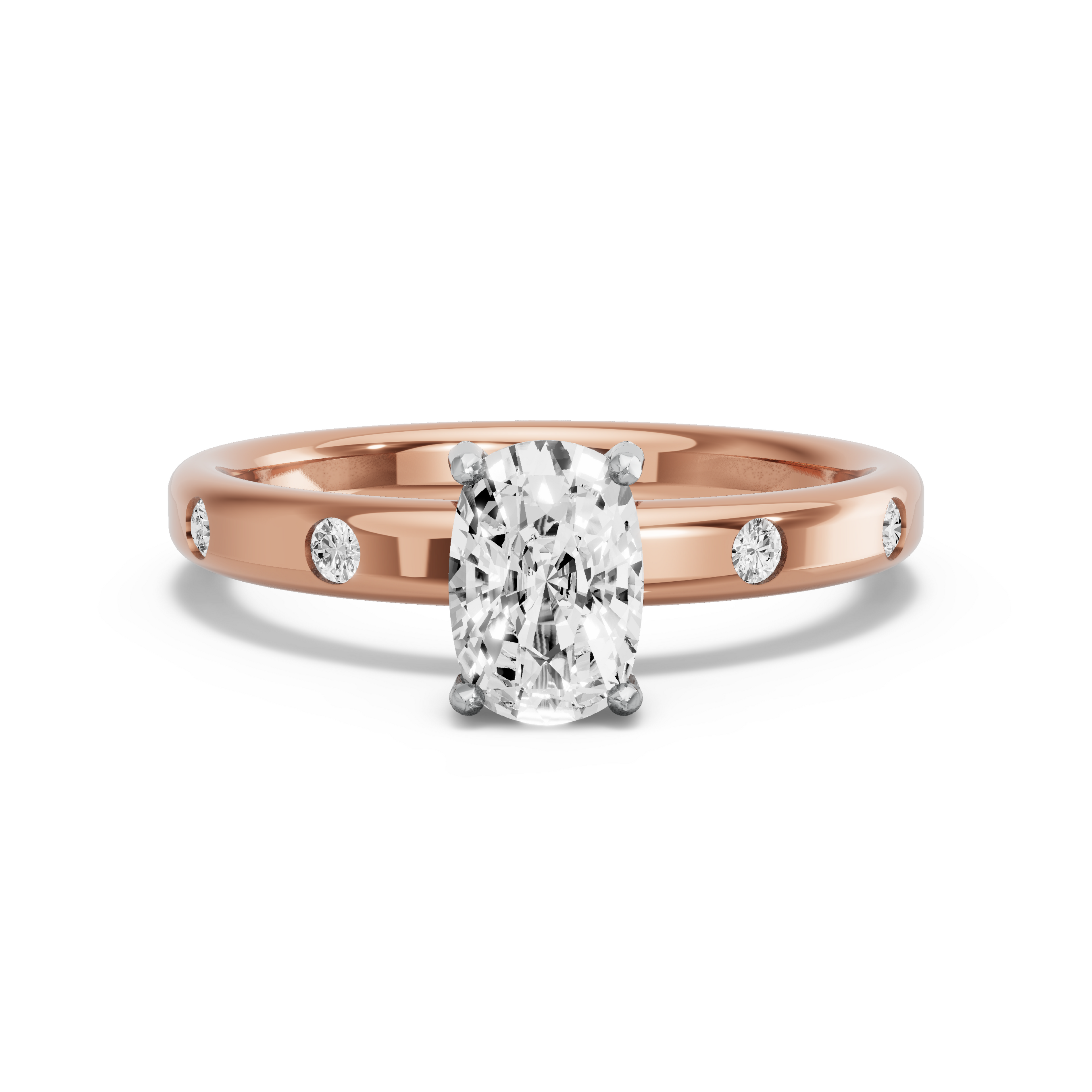 Image for Cushion Pave Basket Ring with Sleek Accent band in 18K Two Tone Rose Gold