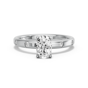Image for Cushion Pave Basket Ring with Sleek Accent band in 14K White Gold