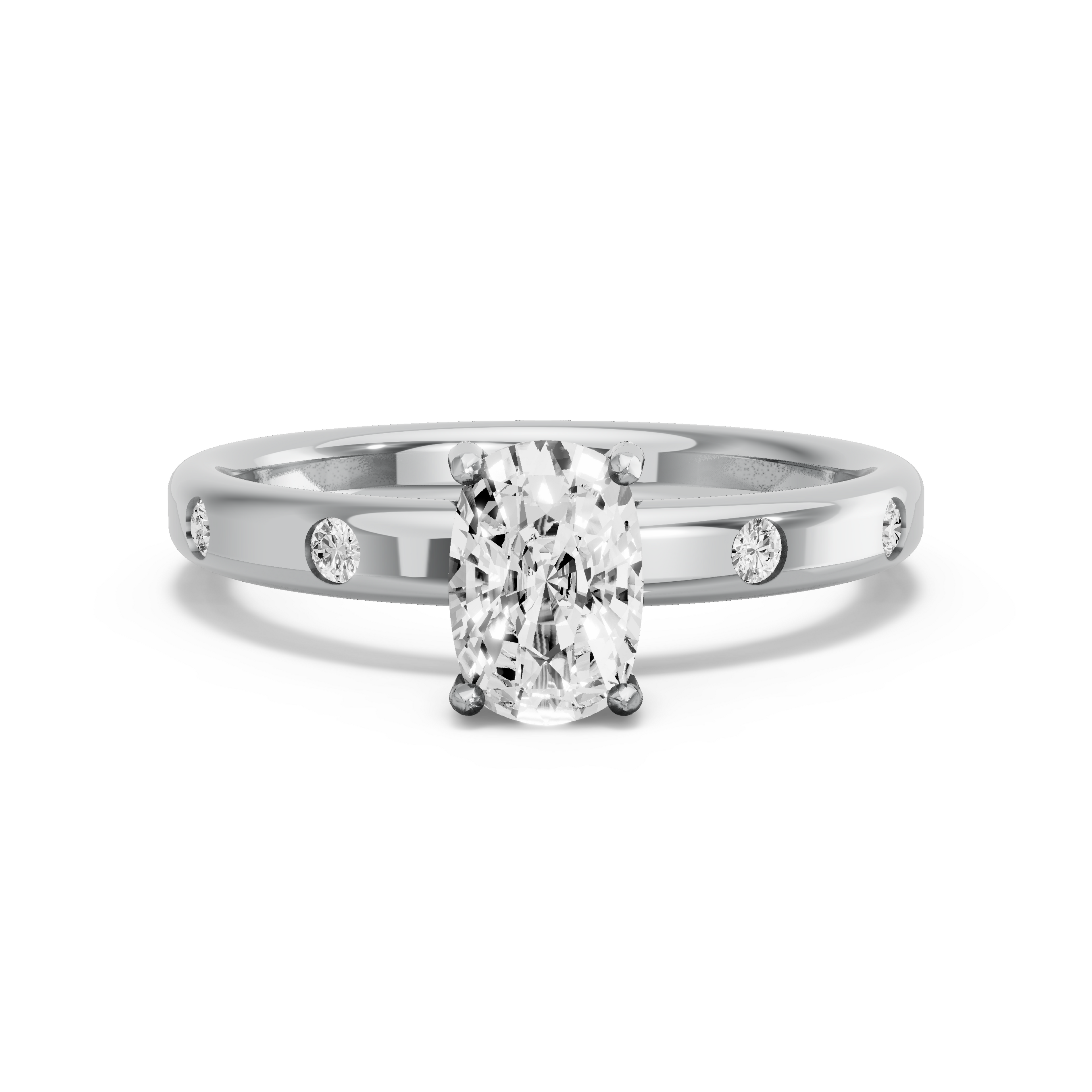 Image for Cushion Pave Basket Ring with Sleek Accent band in 10K White Gold