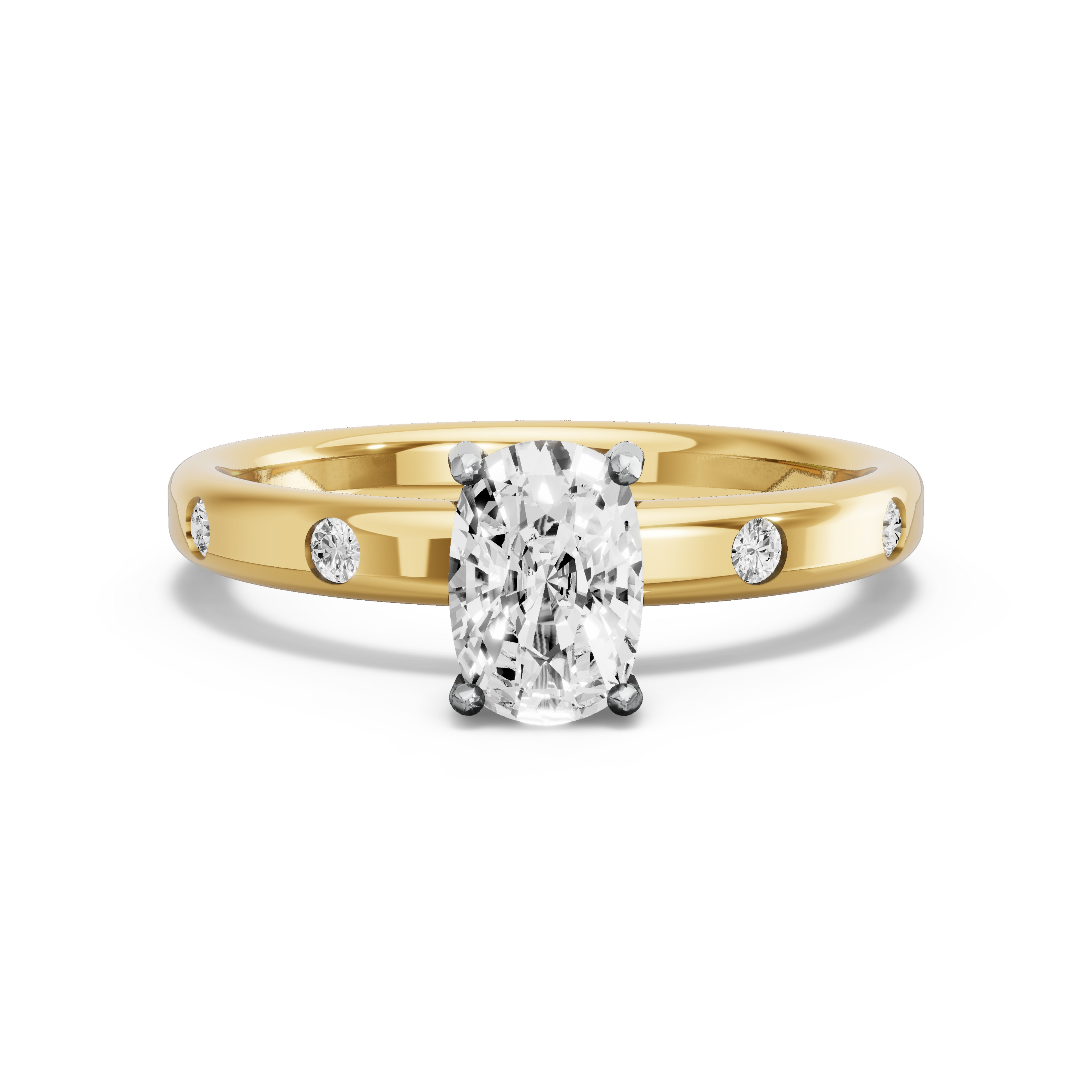 Image for Cushion Pave Basket Ring with Sleek Accent band in 10K Two Tone Yellow Gold