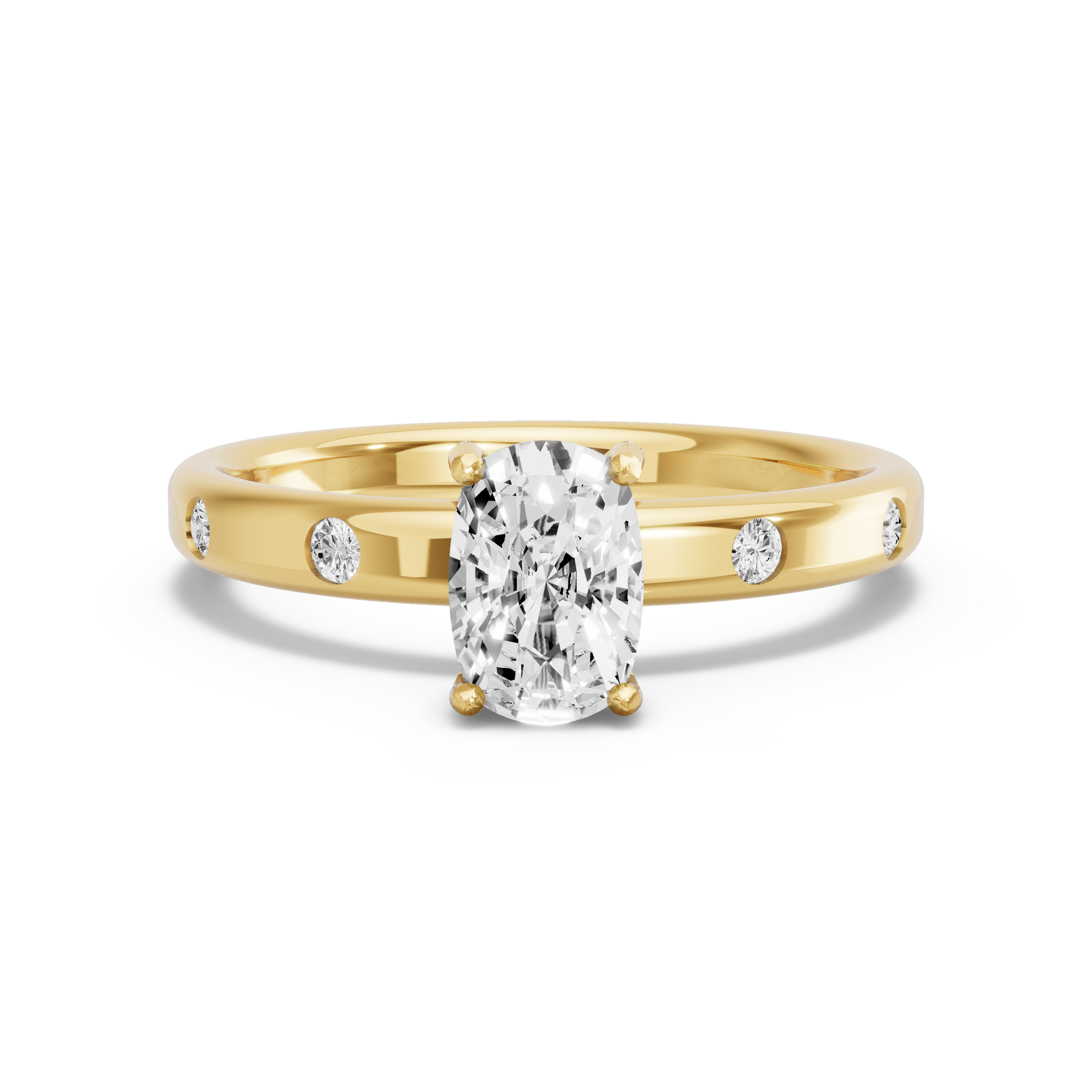 Image for Cushion Pave Basket Ring with Sleek Accent band in 18K Yellow Gold