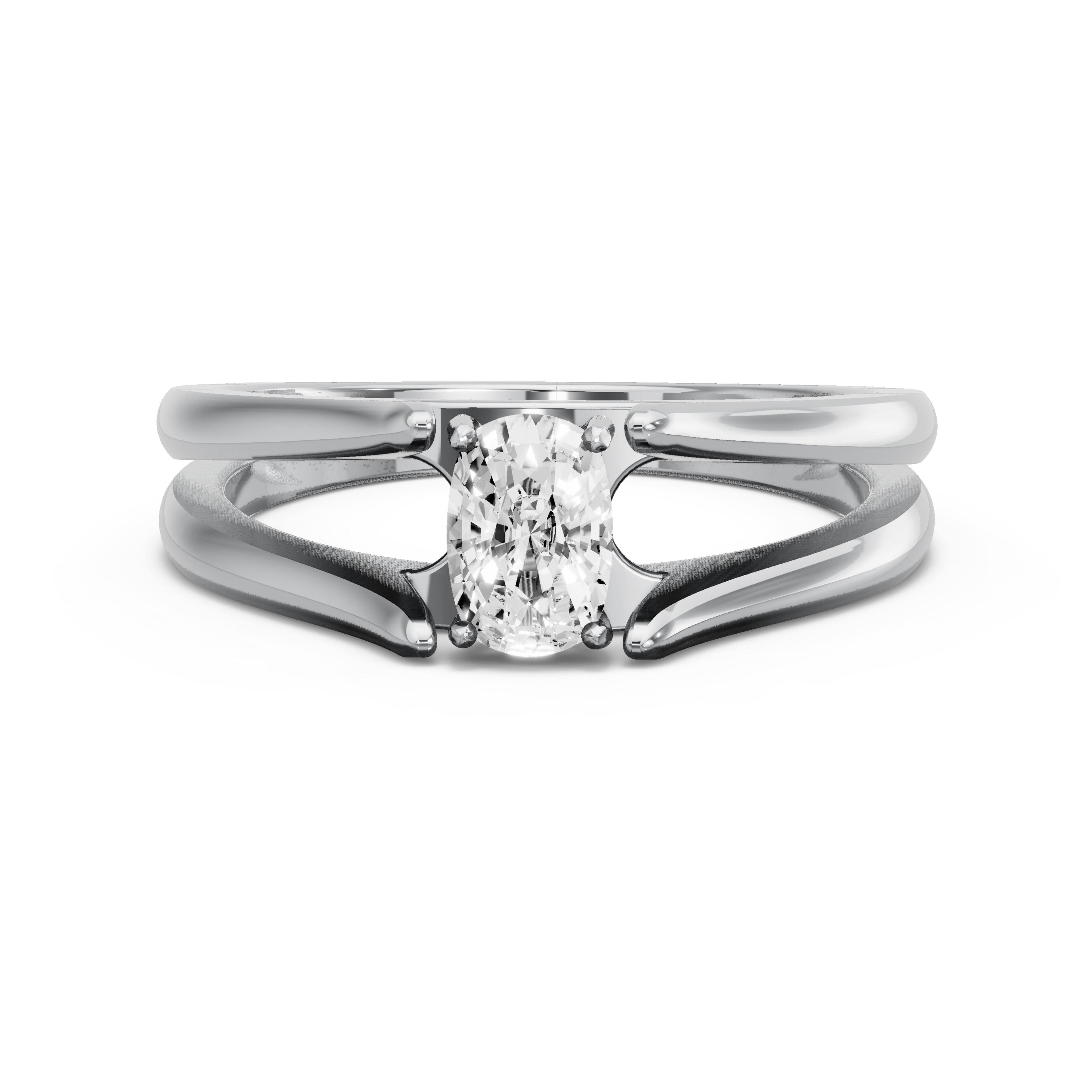Image for Cushion Pave Basket Ring with Split Ring Solitaire band in 14K White Gold