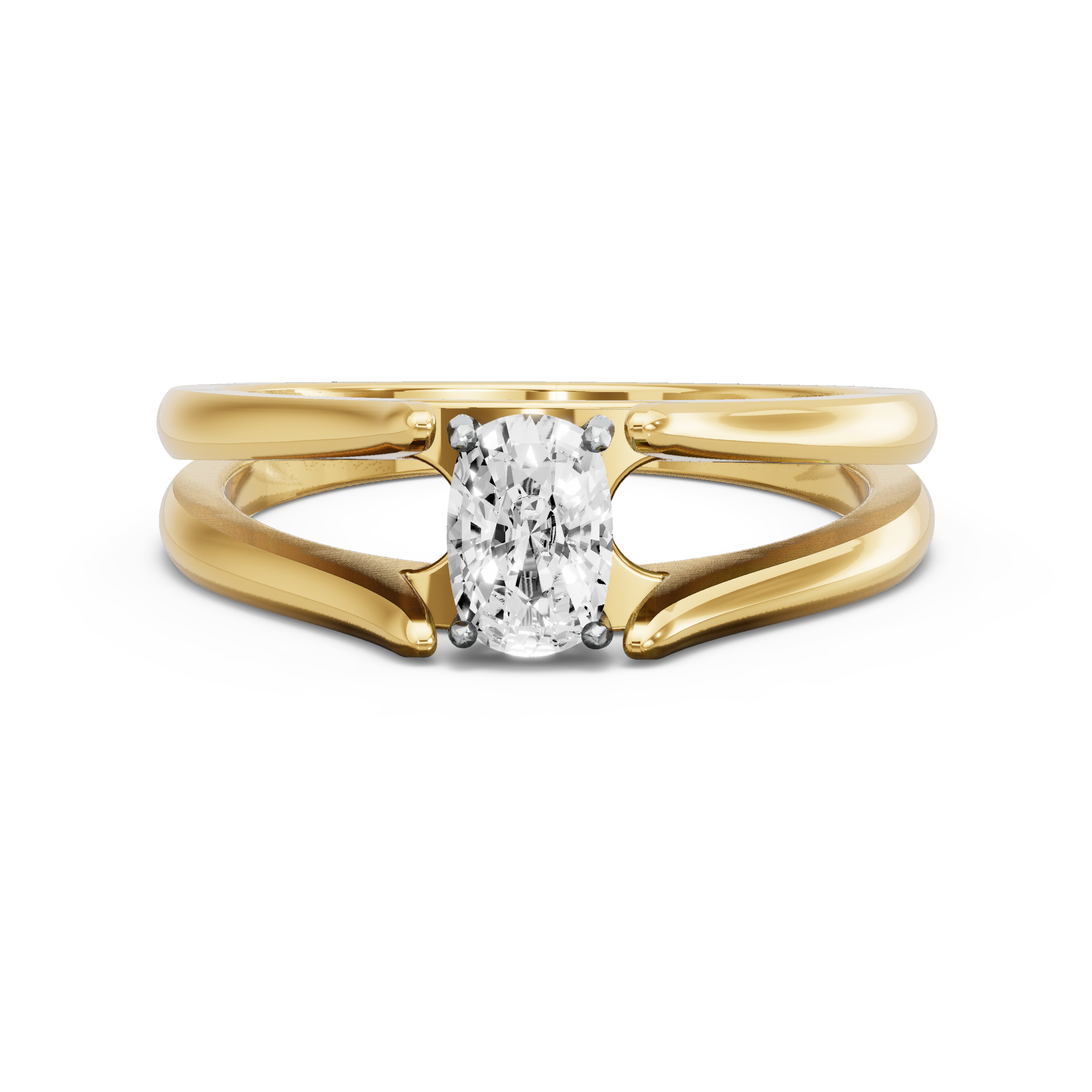 Image for Cushion Pave Basket Ring with Split Ring Solitaire band in 18K Two Tone Yellow Gold