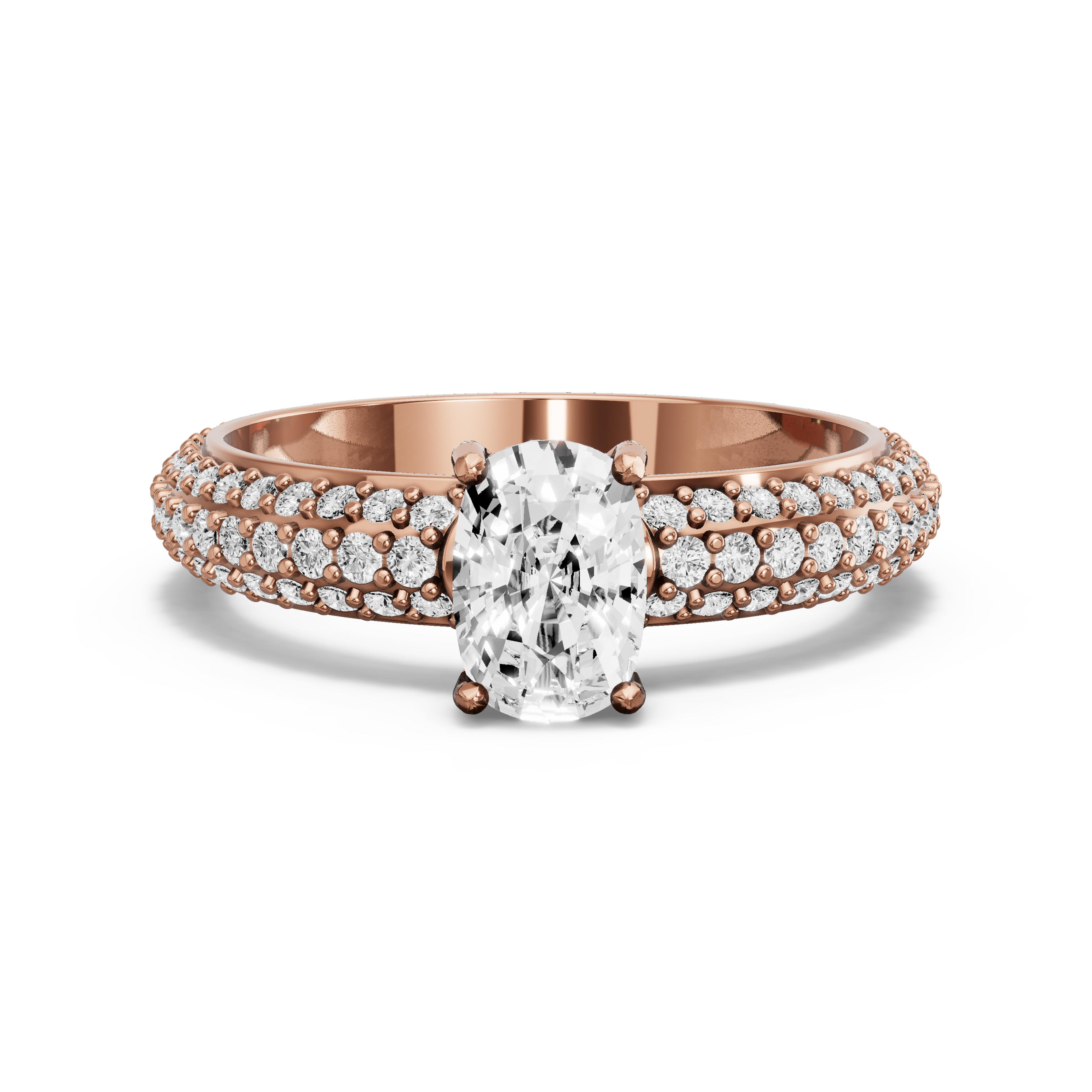 Image for Cushion Pave Basket Ring with Triple Row Pave band in 10K Rose Gold