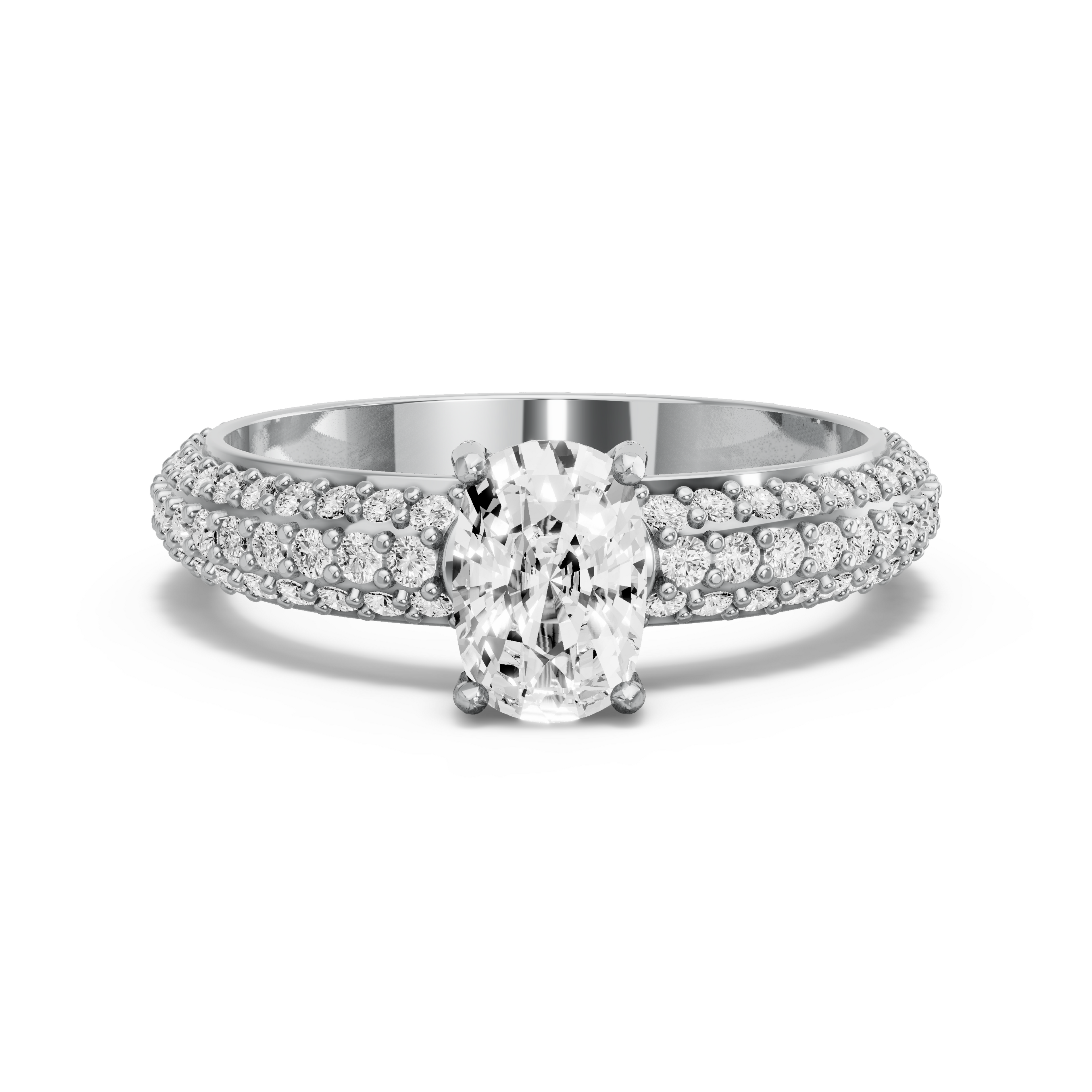 Image for Cushion Pave Basket Ring with Triple Row Pave band in 18K White Gold