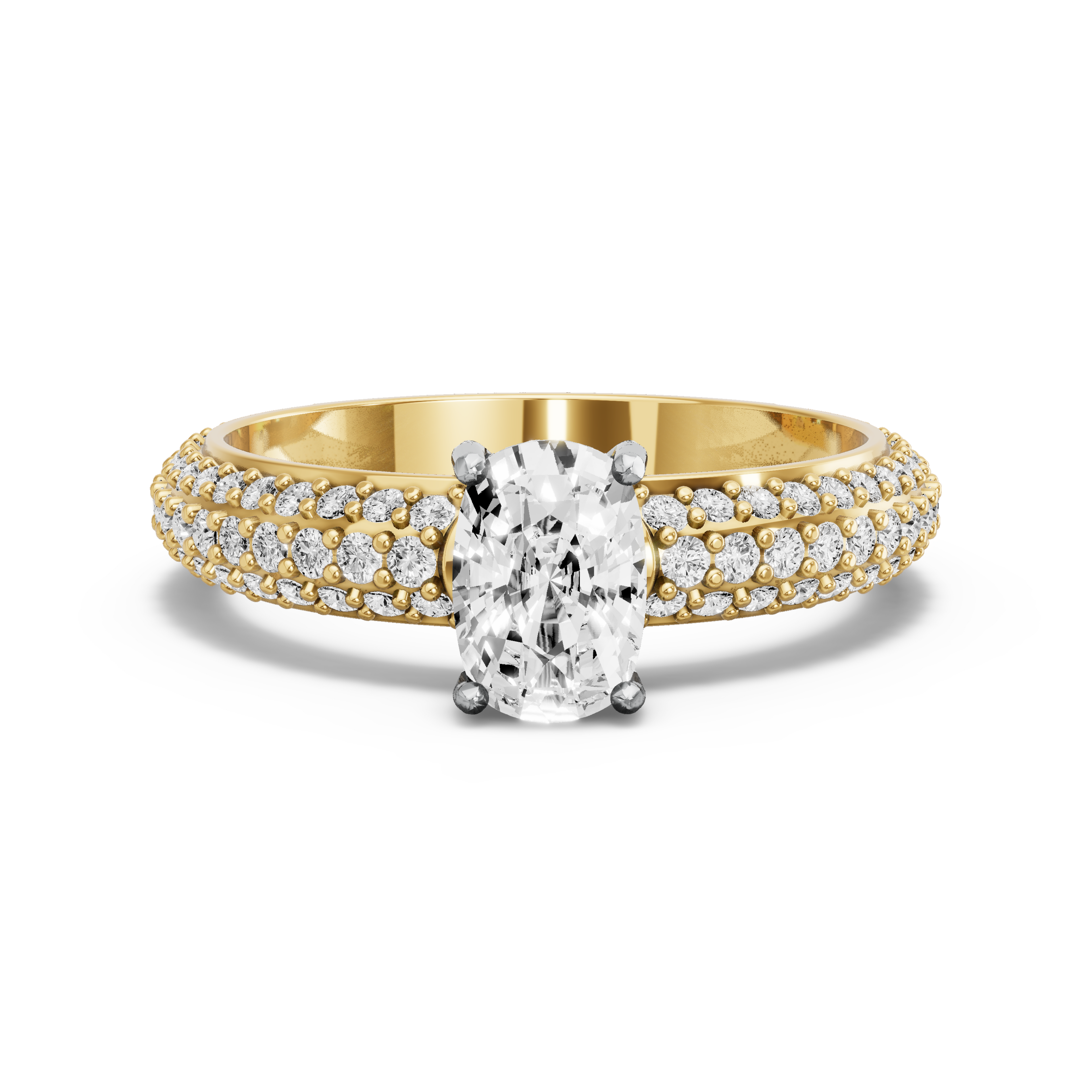 Image for Cushion Pave Basket Ring with Triple Row Pave band in 10K Two Tone Yellow Gold
