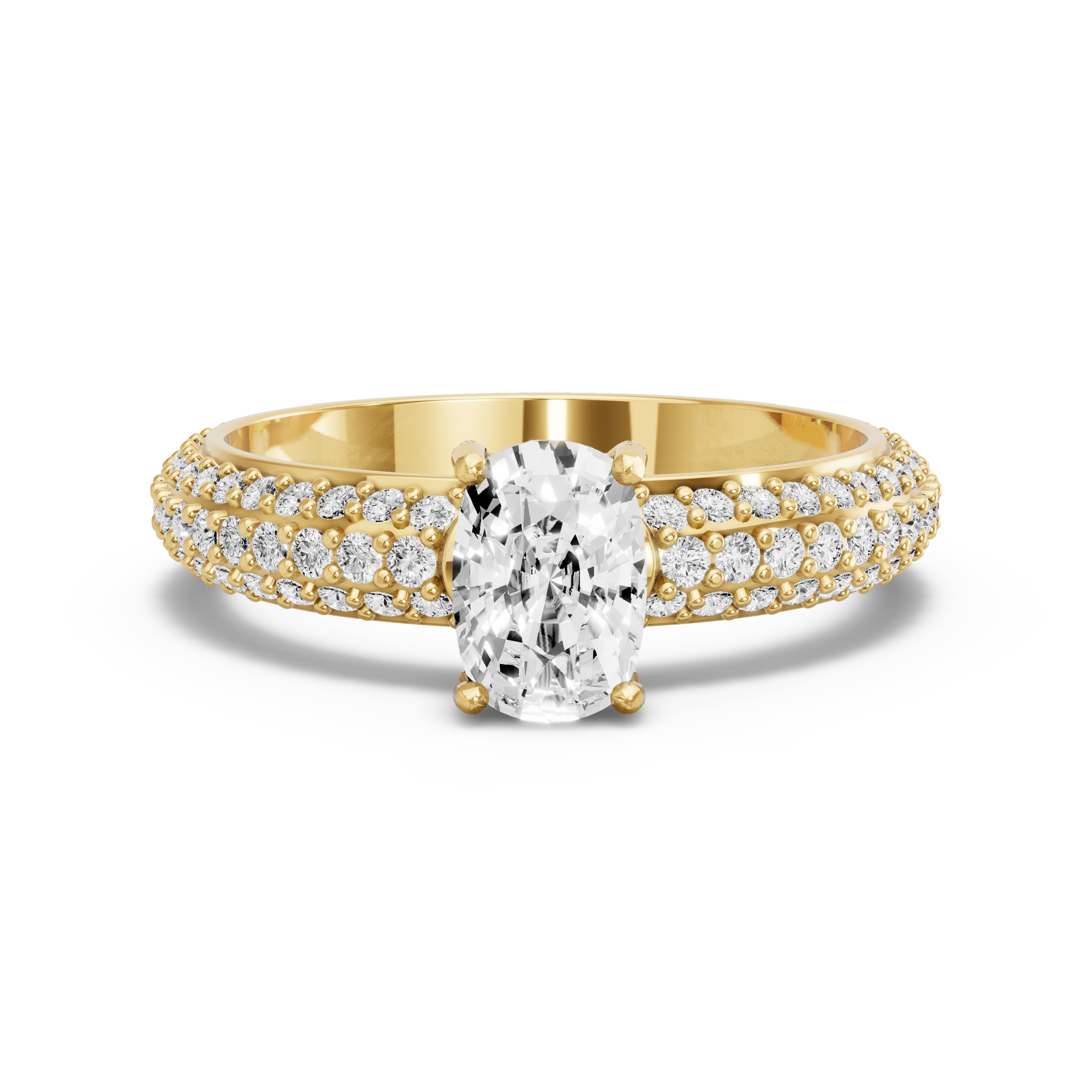 Image for Cushion Pave Basket Ring with Triple Row Pave band in 18K Yellow Gold