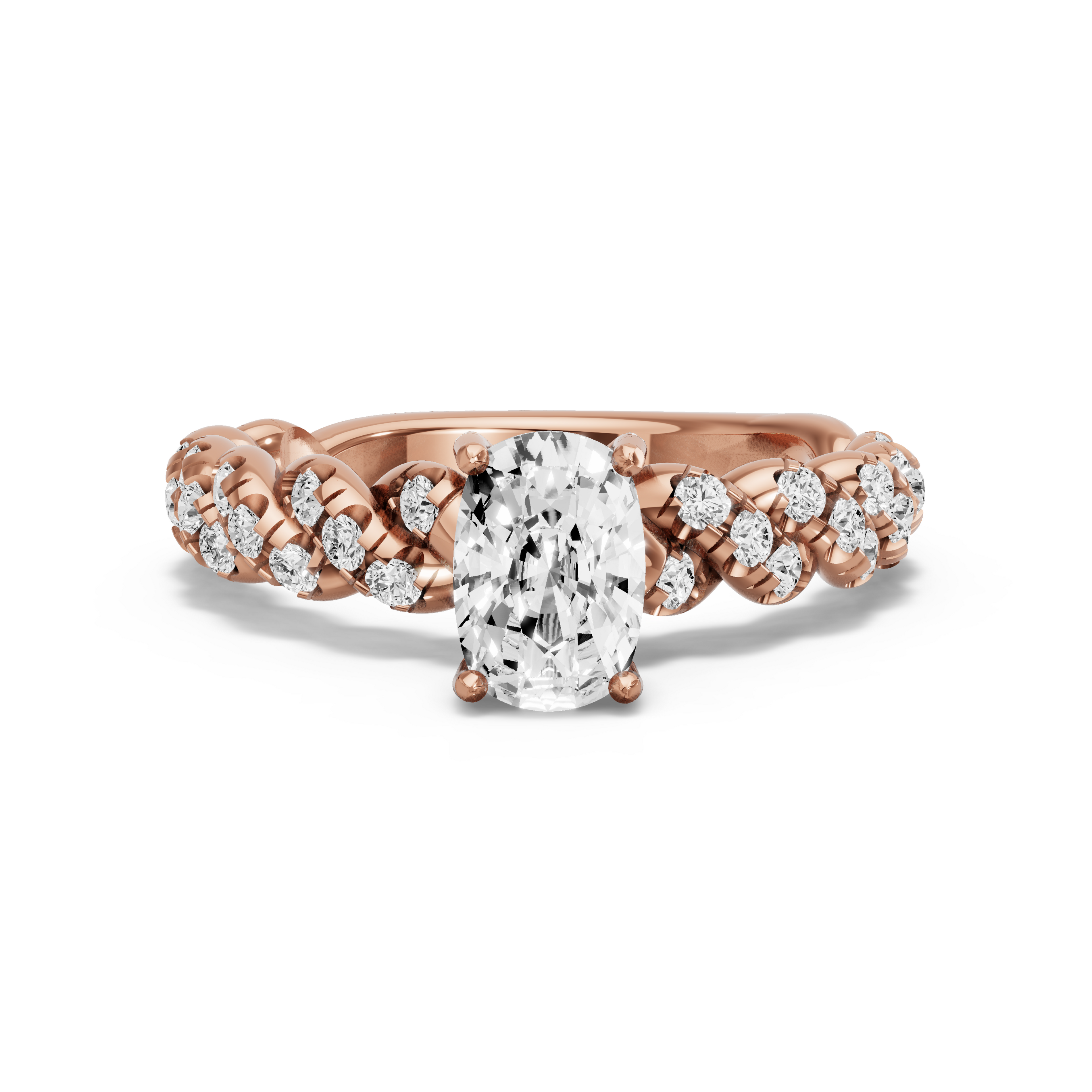 Image for Cushion Pave Basket Ring with Twist Pave band in 10K Rose Gold