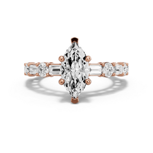 Image for Marquise Pave Basket Ring with Alternating Baguette band in 14K Rose Gold