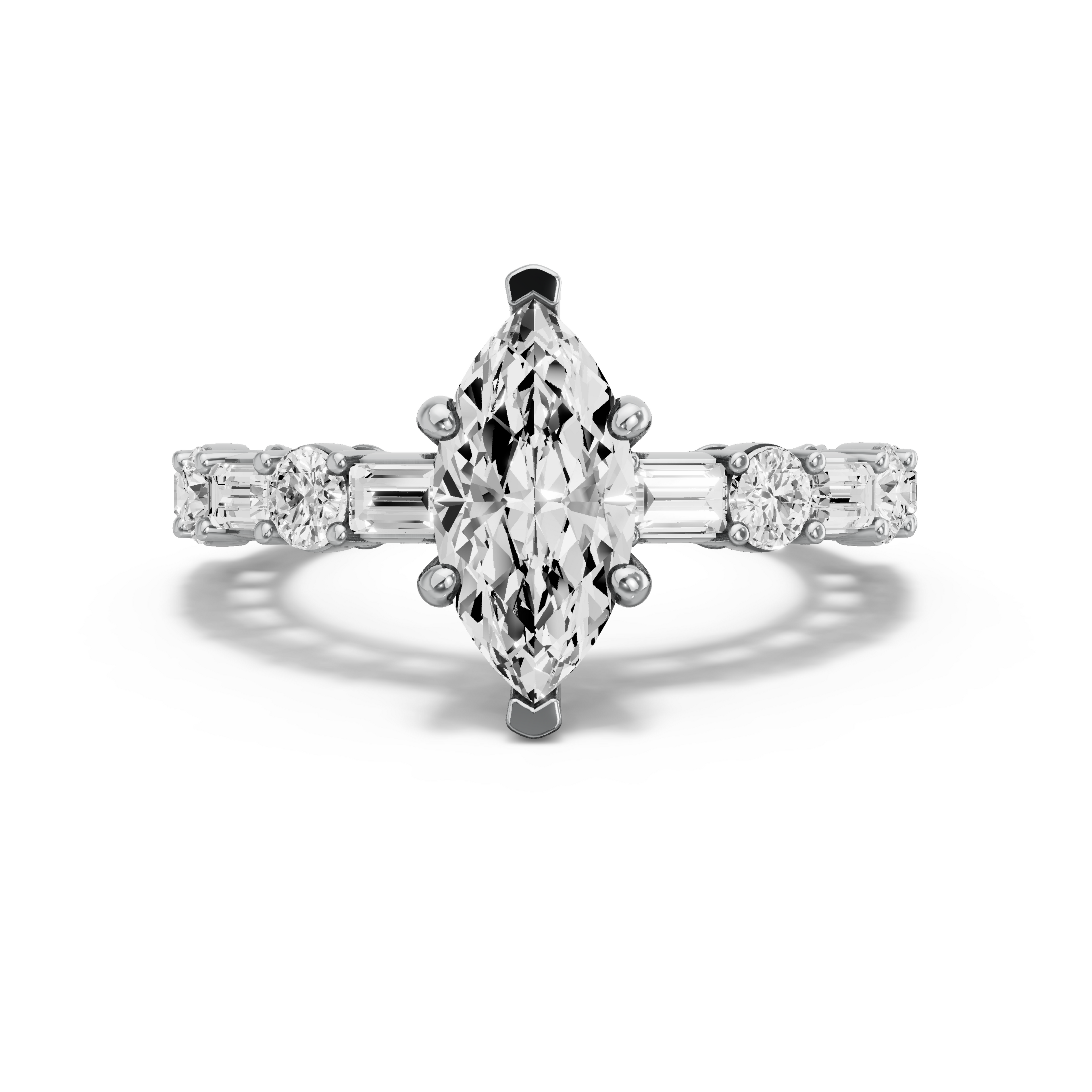 Image for Marquise Pave Basket Ring with Alternating Baguette band in 950 Platinum